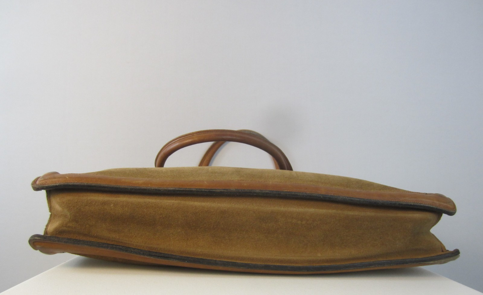 Vtg London Harness Co Boston Brown Tan Leather Suede Brief Case Handle Bag