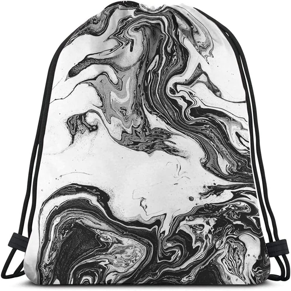 Abstract Marble Art Drawstring Bags Backpack Bag Black And White Ink Painting Li
