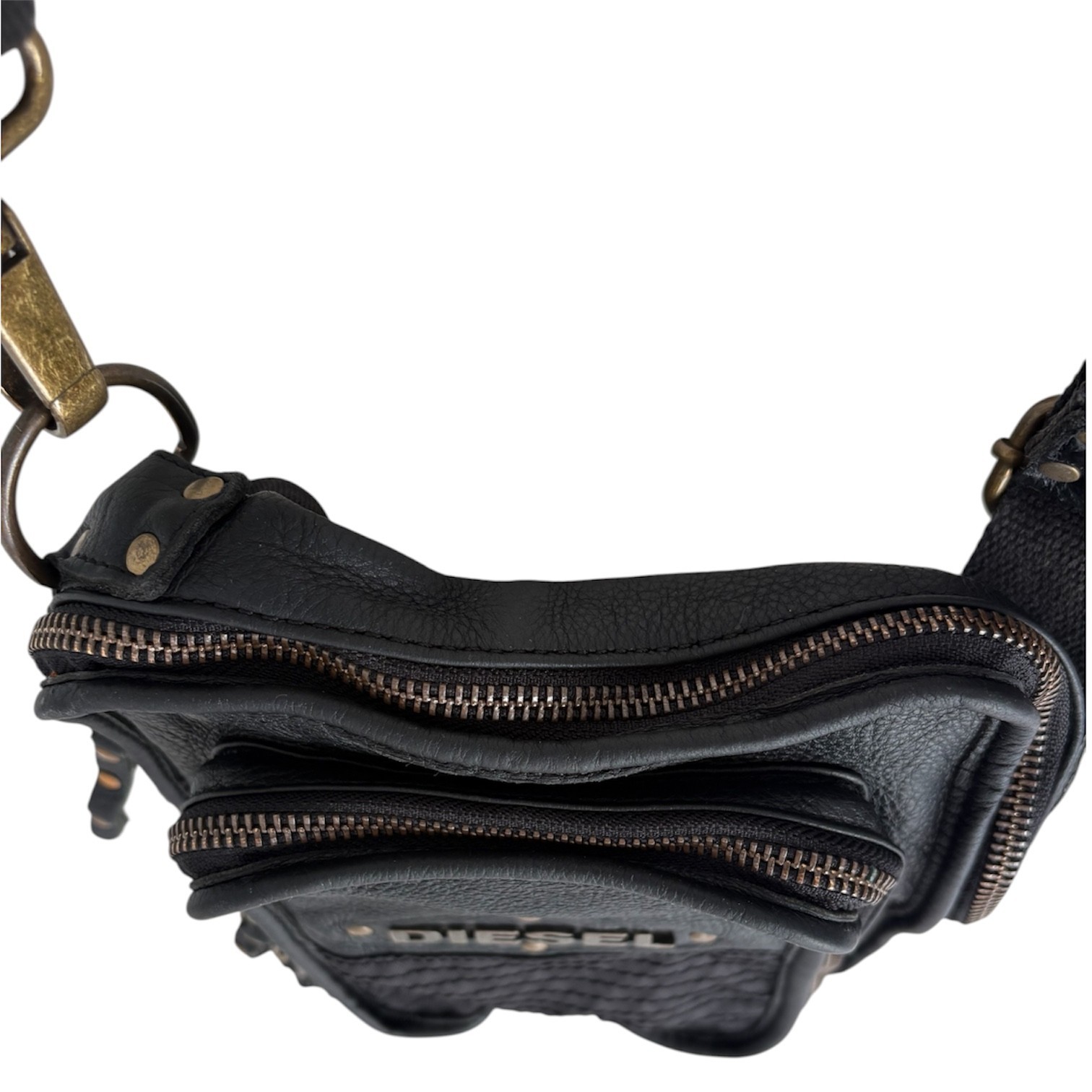 DIESEL Vintage Black Leather Small Crossbody Avant Garde Industrial City Rave