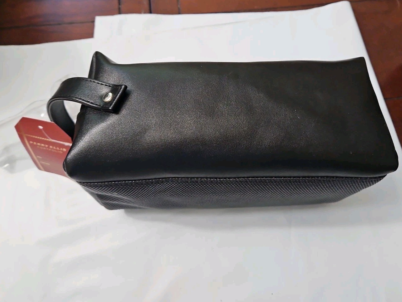 PERRY ELLIS PORTFOLIO Men’s Dark Black Travel Kit W/Travel Bottle & Handle New