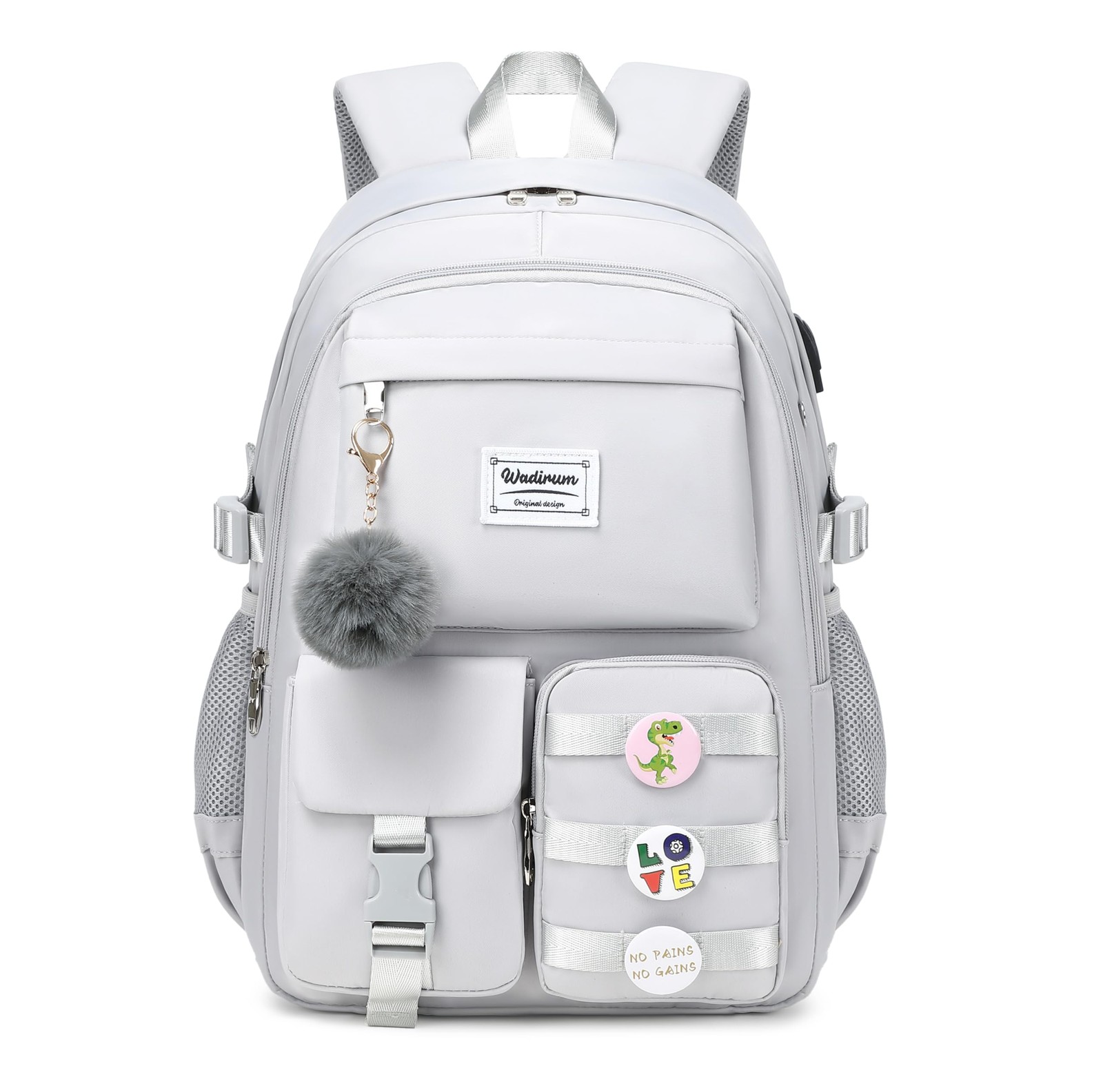 Cute Laptop Backpack Girl Fashion College Bag Women Purse Grey Travel Daypack