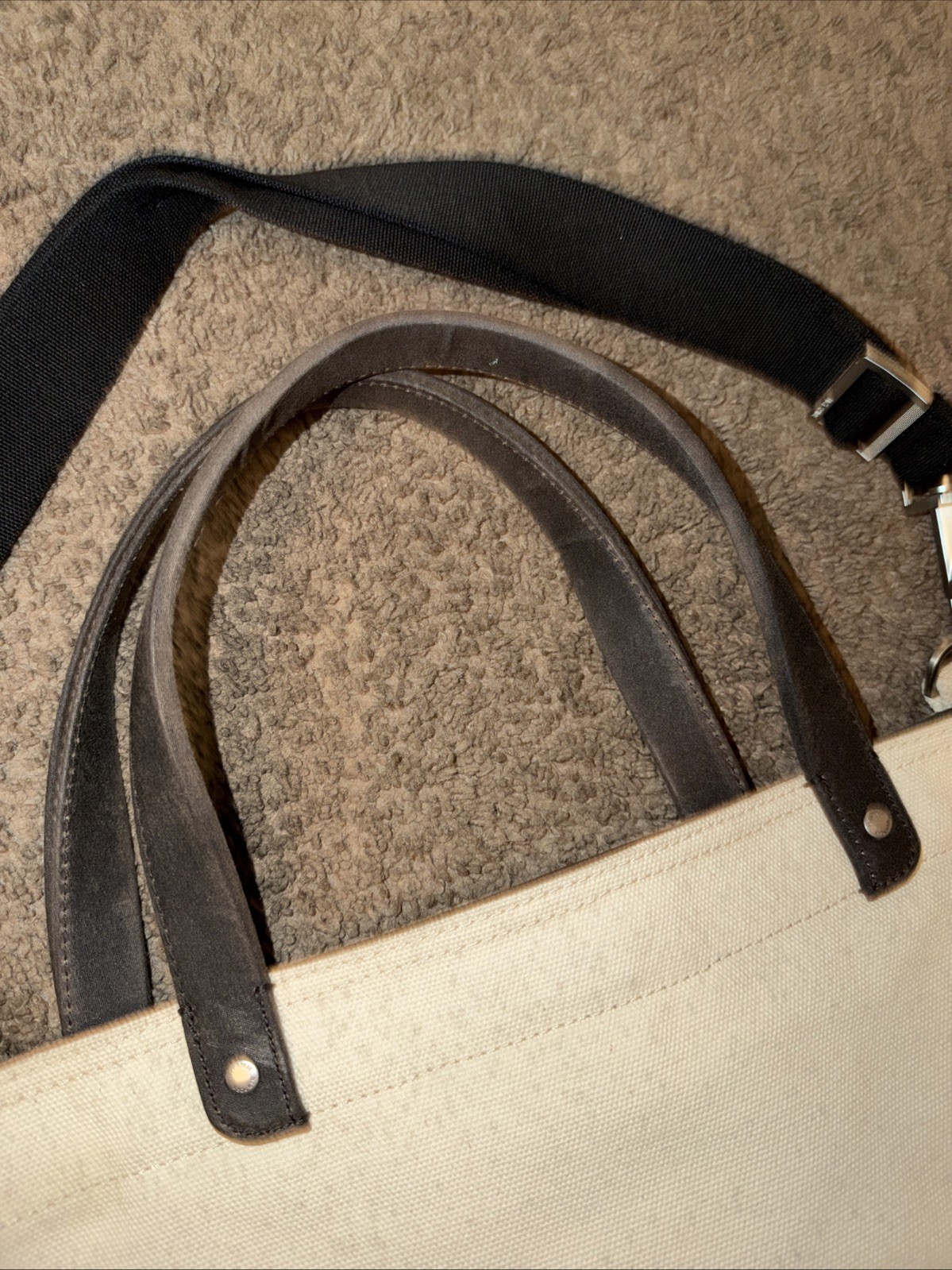 Jack Spade Heavy Duty Cotton Canvas Dipped Utility Tote Bag Cream & Navy