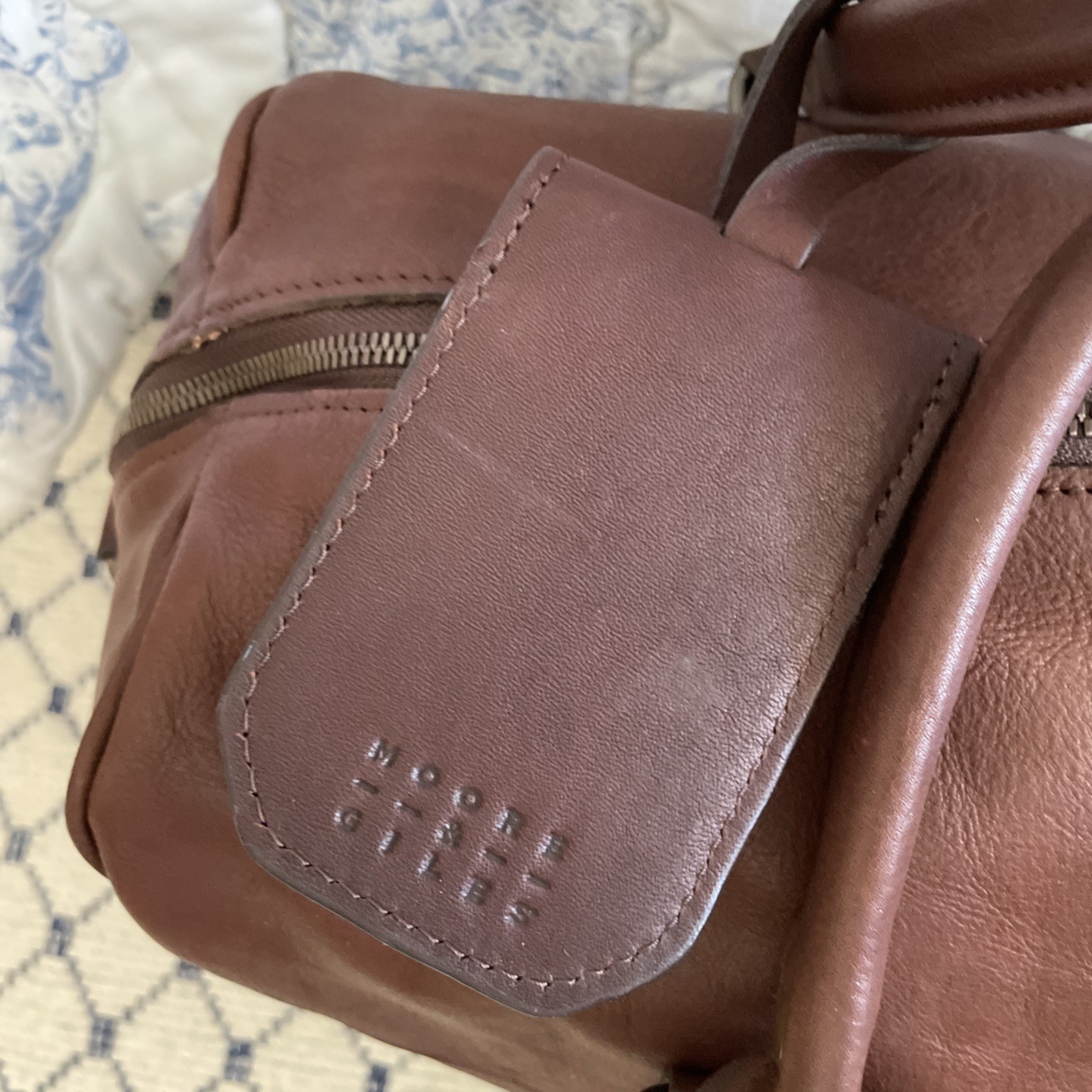 Nwot MOORE & GILES Benedict Weekend Leather Duffel Titan Milled Full Grain