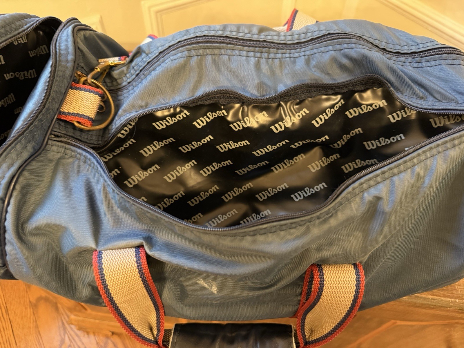 1980s Wilson “Heritage” Series Team Duffel Bag With Blue And Cream Leather Strap