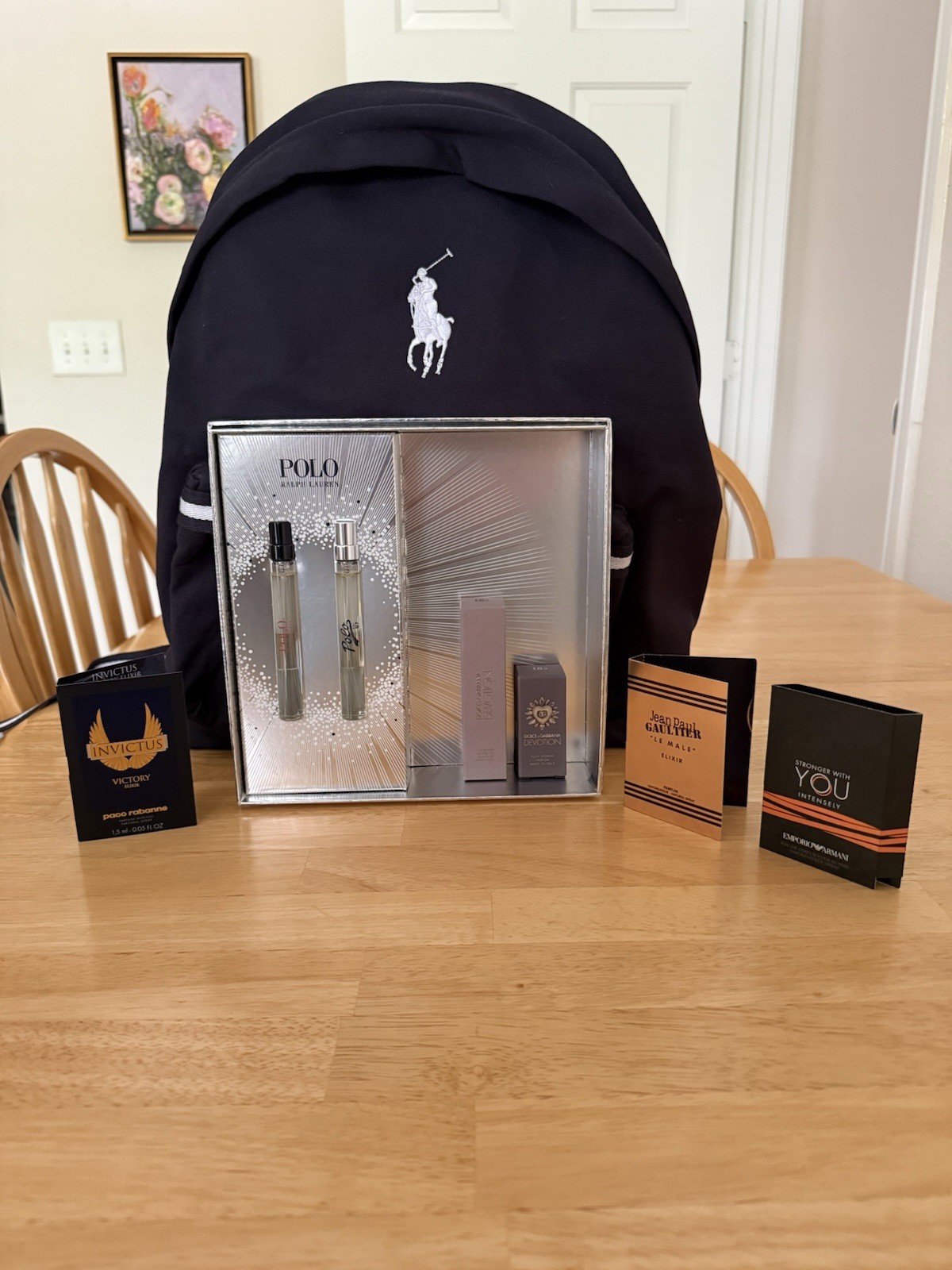 Polo Ralph Lauren Backpack with Cologne Set with other cologne samples included