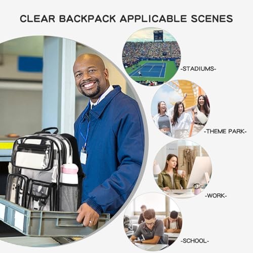 Heavy-Duty Clear Backpack for Stadium Events, TPU Clear Book Bag, 16 x Black