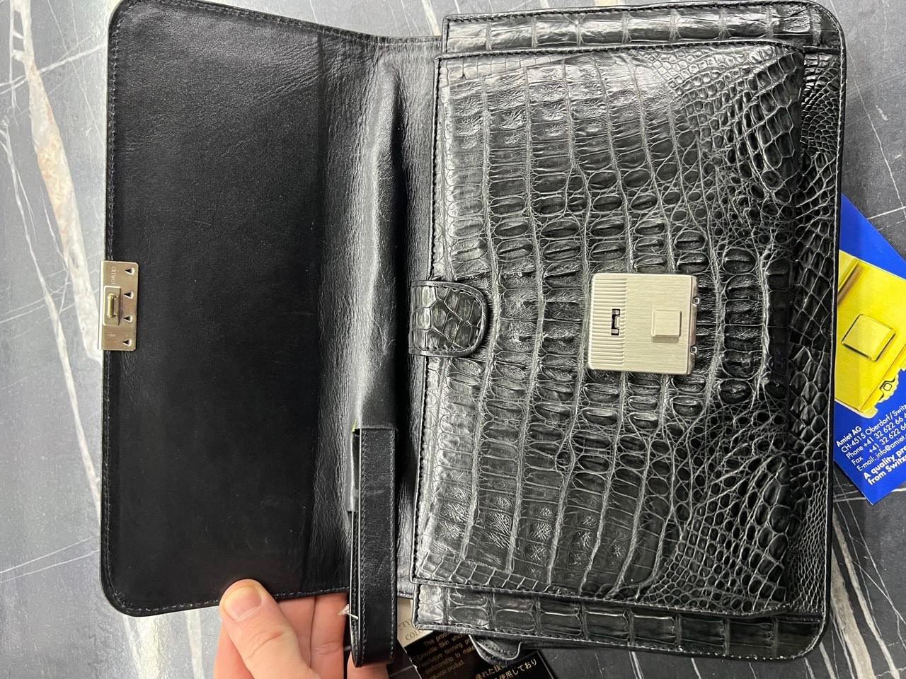 FRENBLE Men’s Premium Textured Leather Bag – Embossed Pattern – Black
