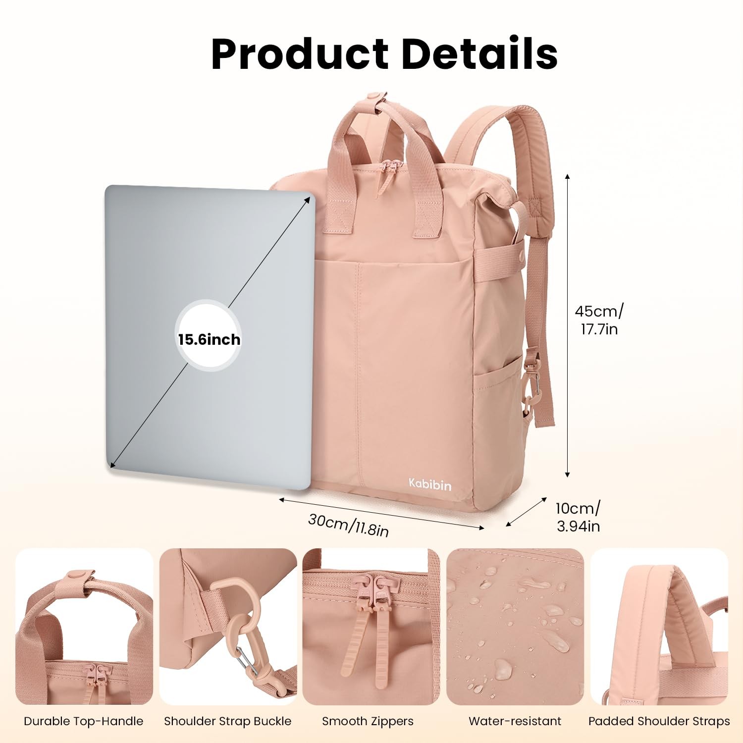 Ultra Lightweight Waterproof CarryOn Daypack 15.6in Laptop Backpack Pink