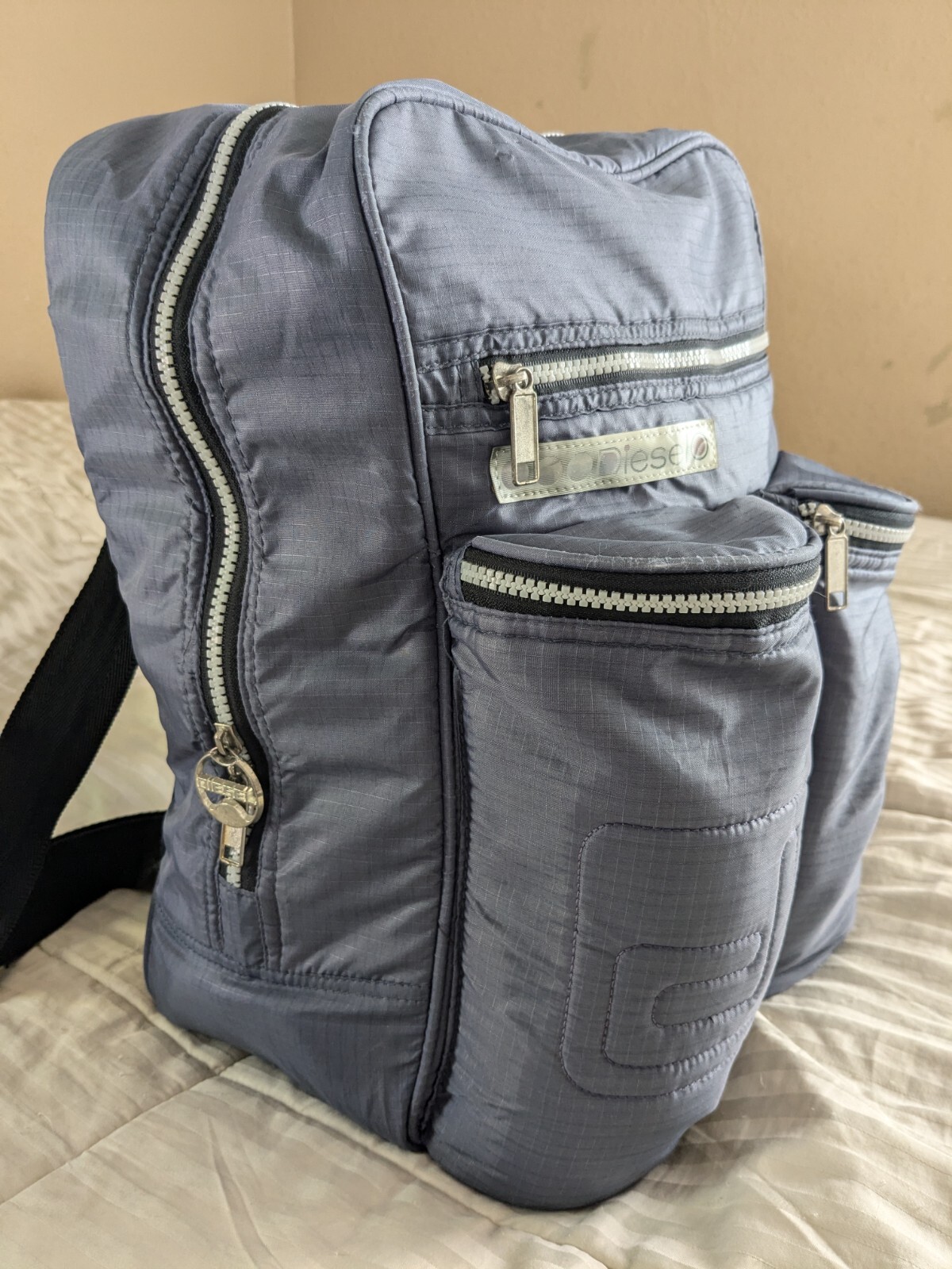 Vintage Diesel Blue Backpack And Blue Knit Diesel Beanie