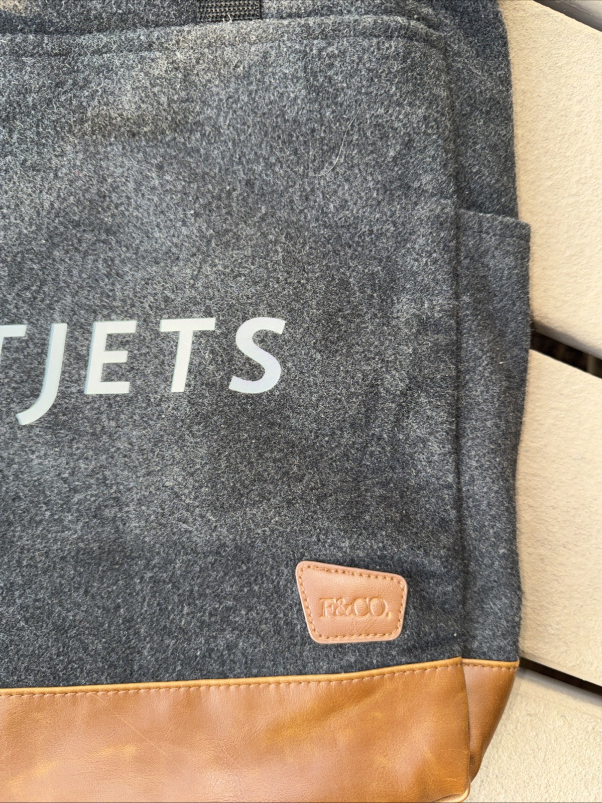 Field & Co NetJets Campster Series Wool Felt Tote Bag Charcoal Gray Plaid Lined