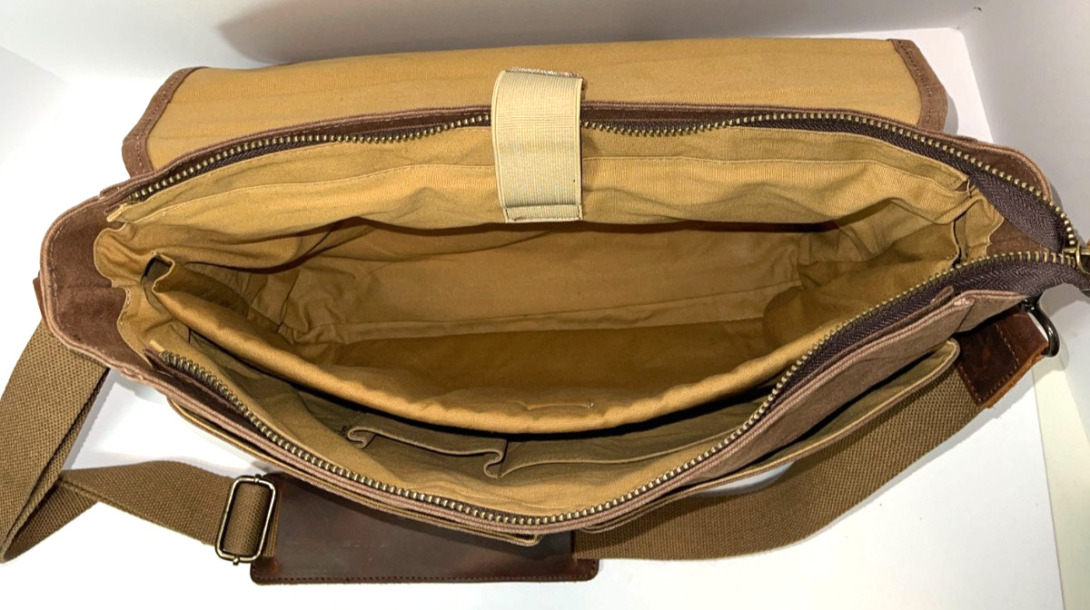 Newhey Messenger Laptop Bag Leather Accents Waxed Canvas Laptop Brown 15.5 Inch