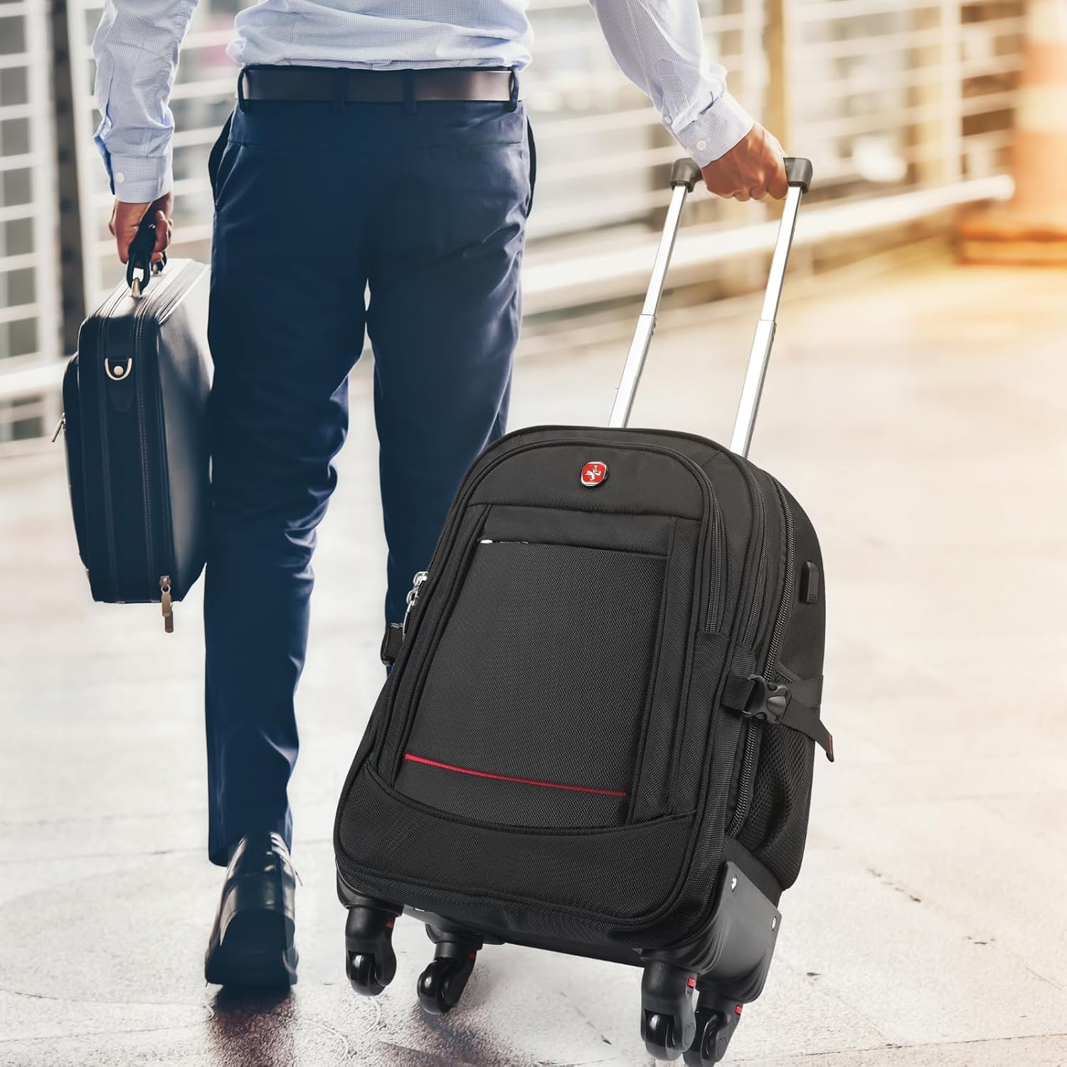 4-Wheel Rolling Backpack 45L (22X14X9 In): 17.3-Inch Roller Travel Laptop Backpa