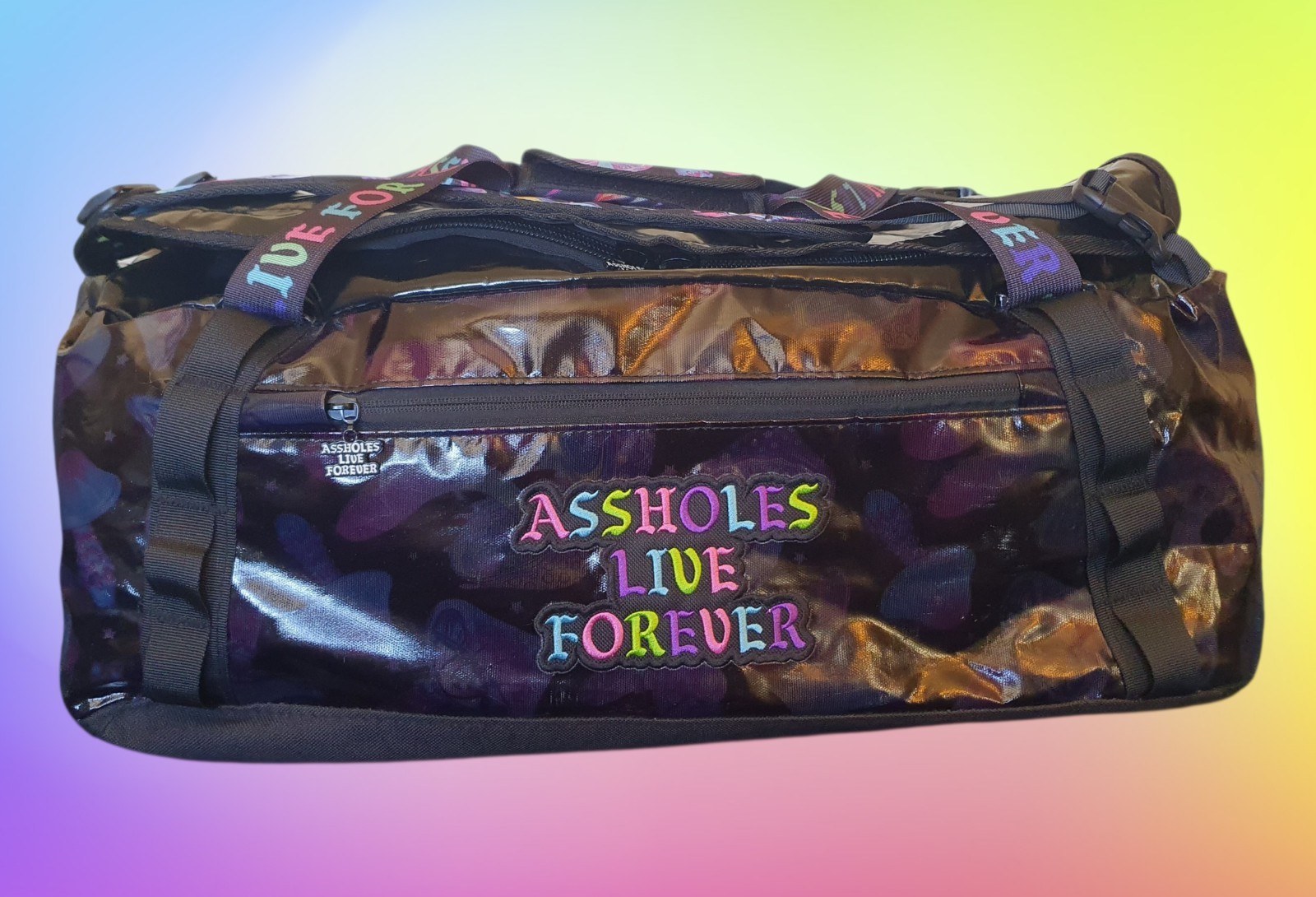 Assholes*s Live Forever “Have a Nice Trip” Duffle Bag – Black/Multicolor