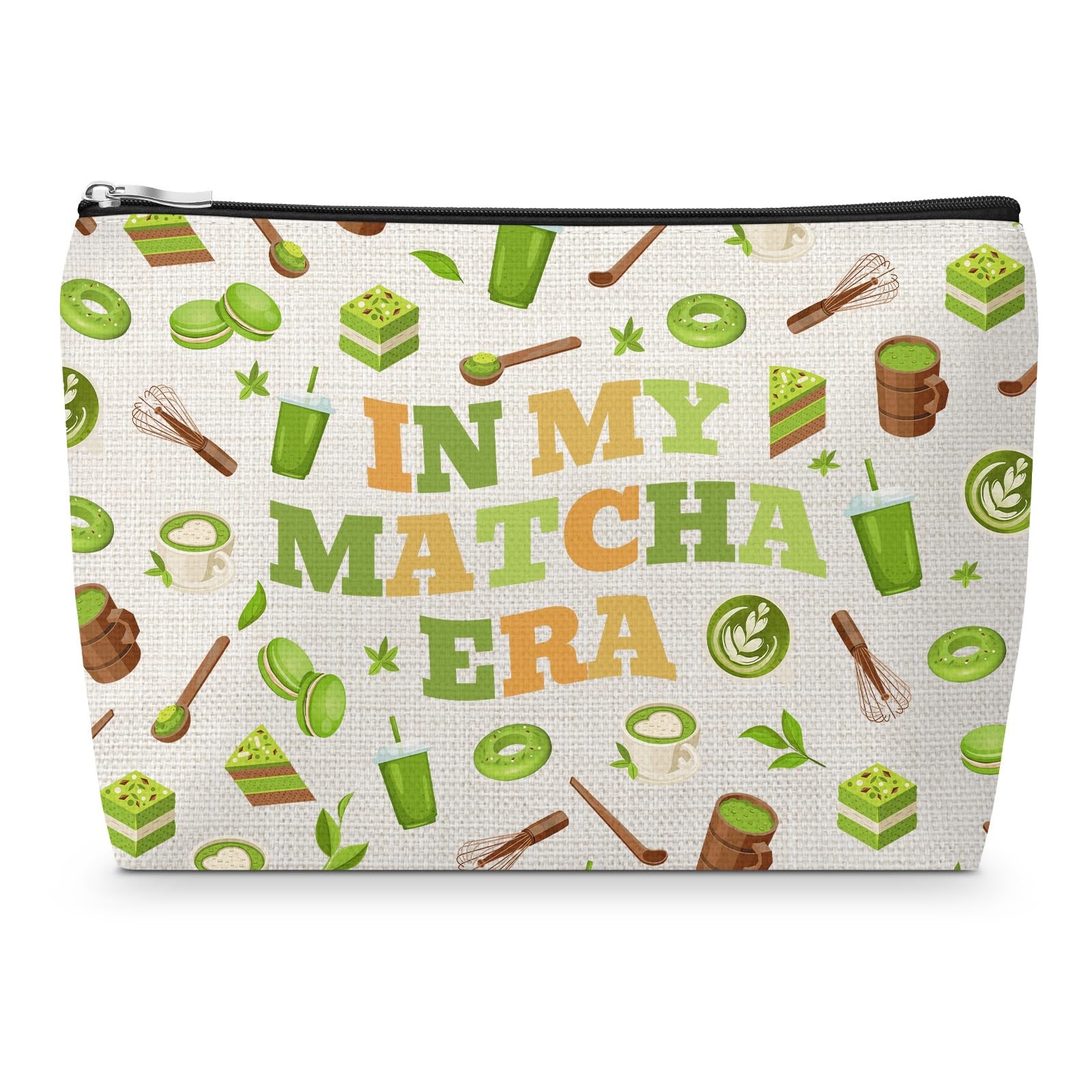 Matcha Themed Gift for Women Makeup Bag 25 x 17 cm / 9.8 x 6.7 inches, Beige