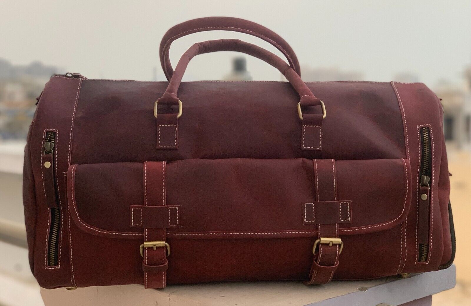 Genuine Leather Travel Duffel Bag Weekend Luggage Buffalo Leather Duffle Bag
