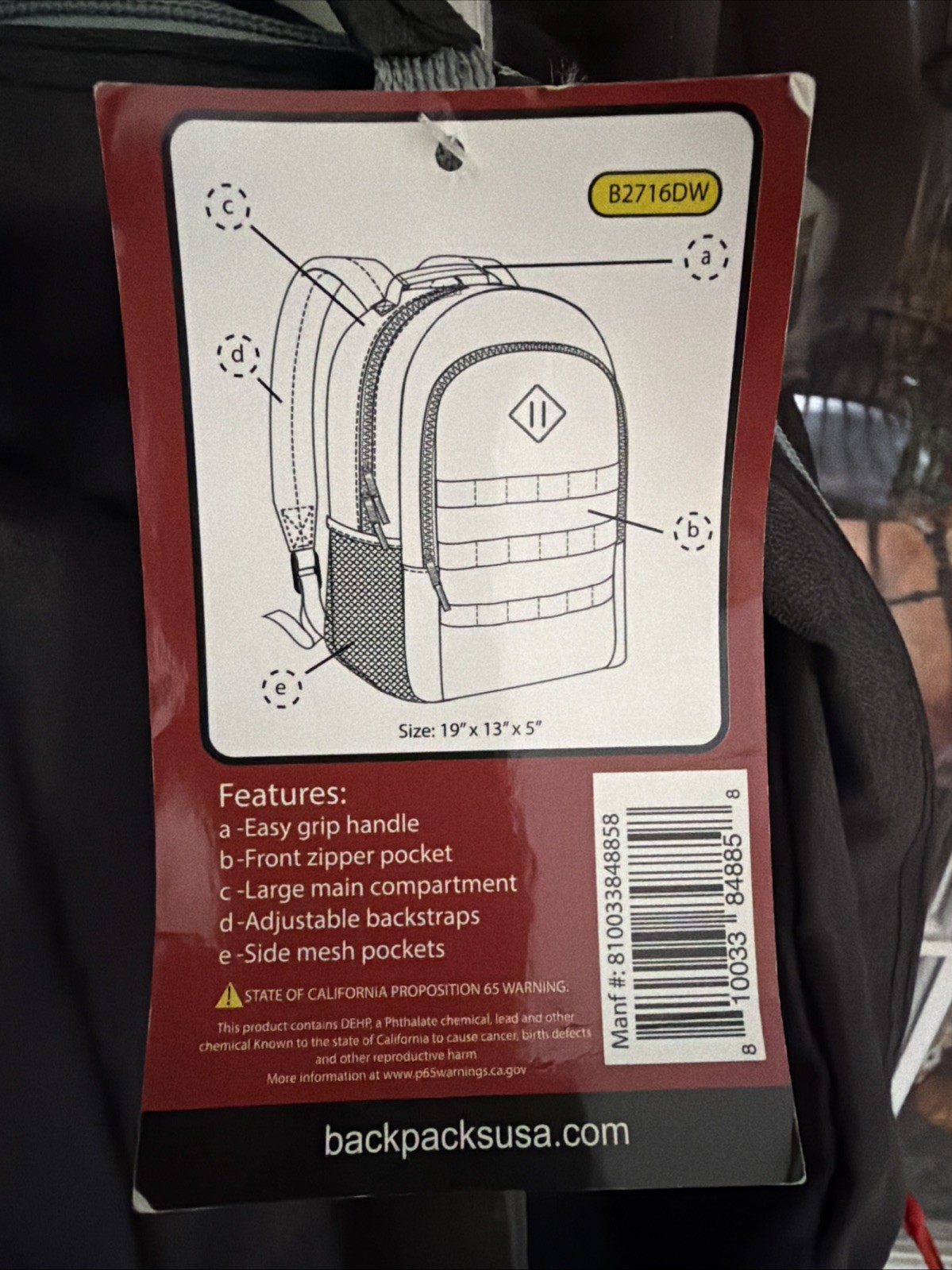 Moda West Backpack Gray And Black 19 Inch Front Pocket And Side Mesh Pockets New