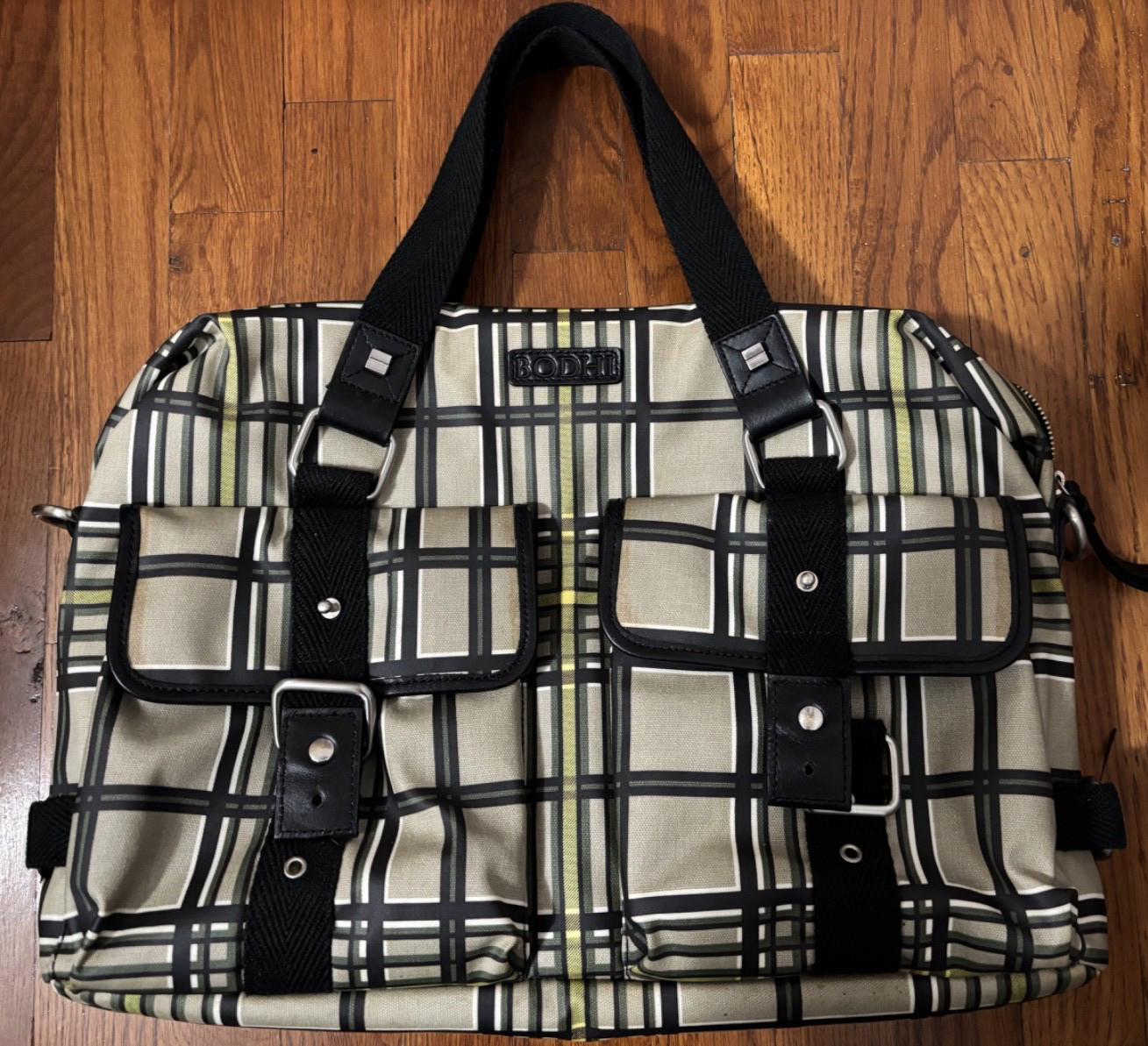 Bodhi Tan Plaid Coated Linen Shoulder Handbag Computer Crossbody
