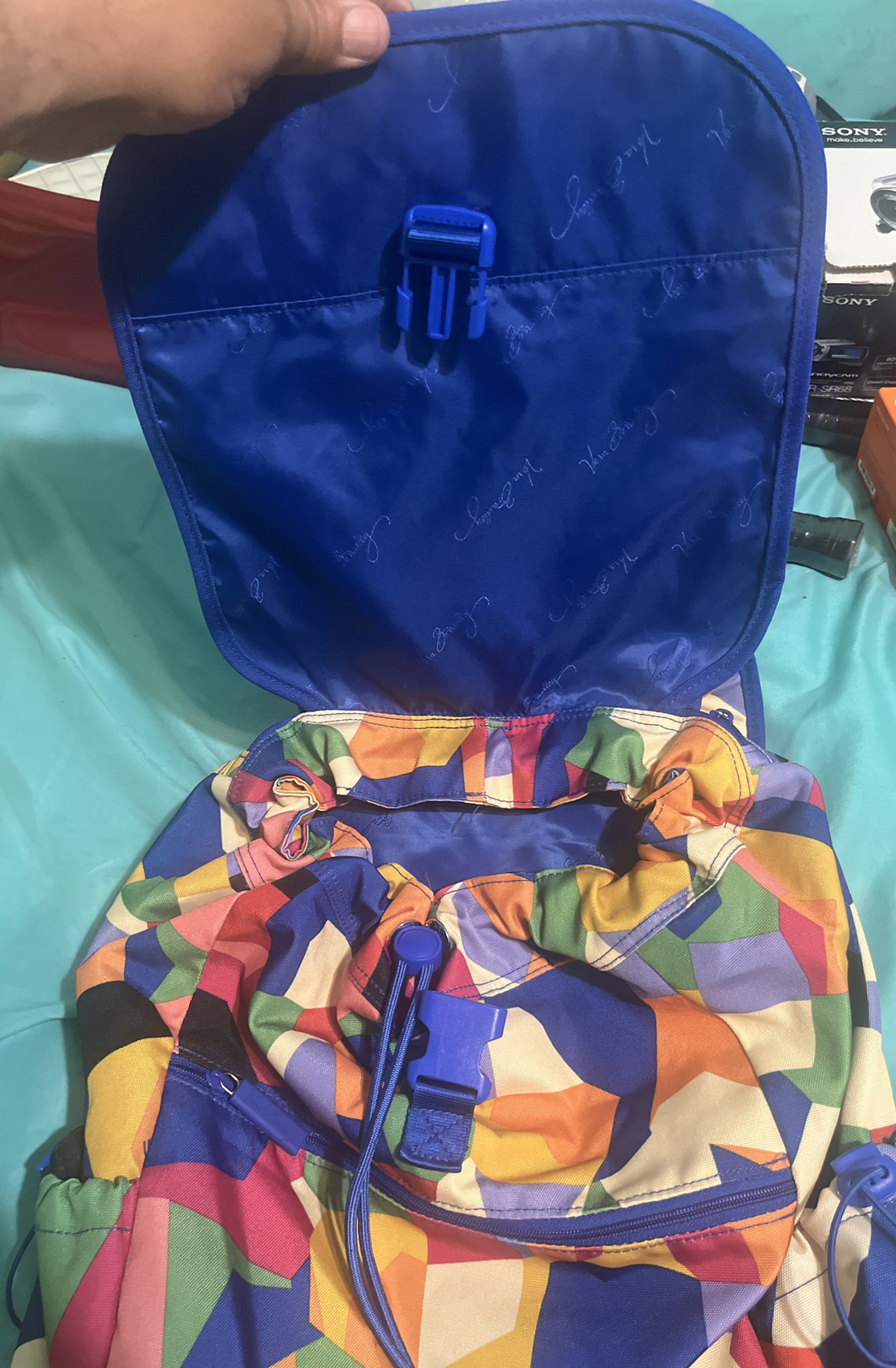 Vera Bradley Lighten Up Drawstring Backpack Pop Art Multicolor EUC Rare