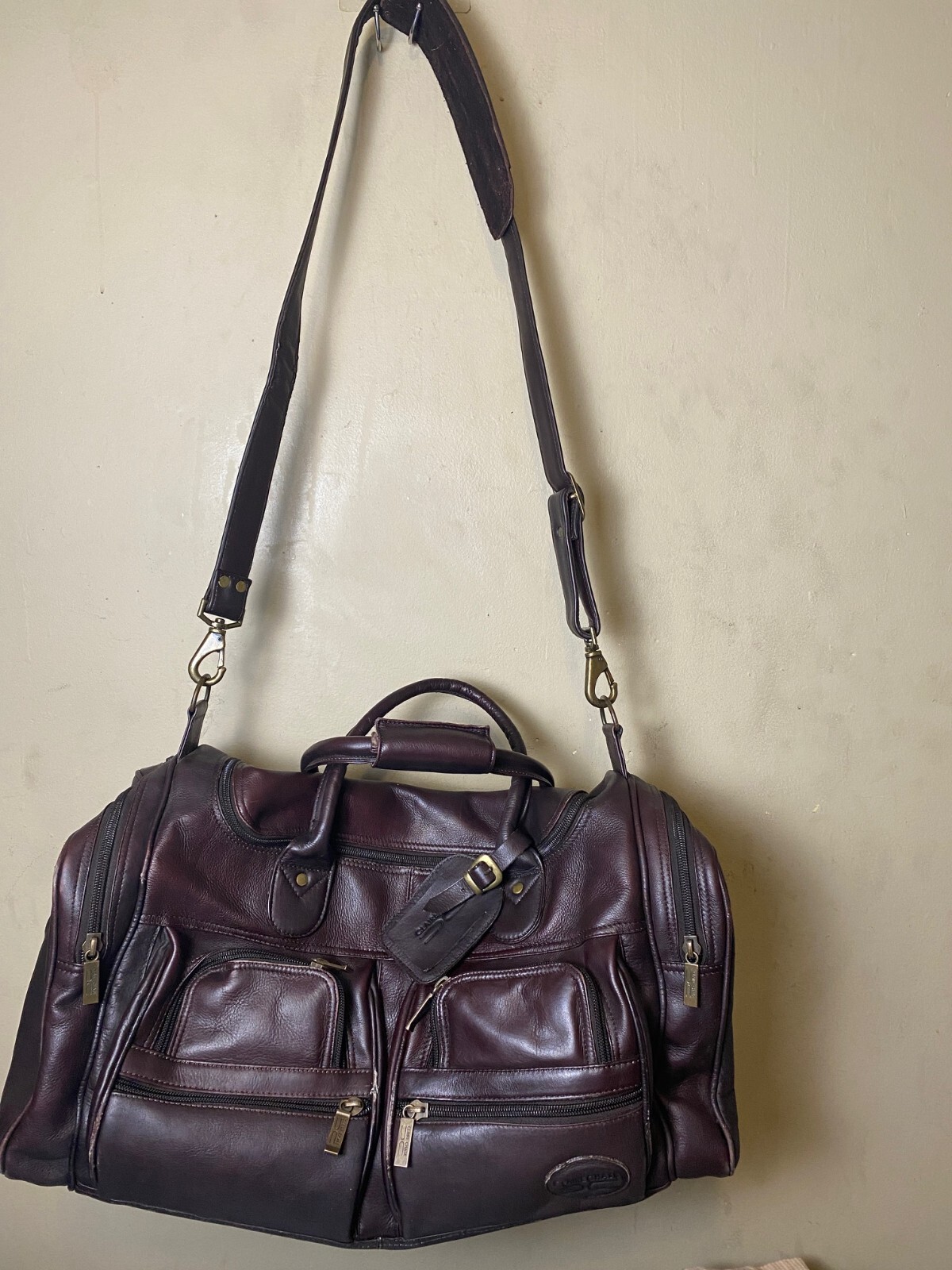 Claire Chase Brown Colombia All Leather XL 23” Carry On Duffel Bag Weekender