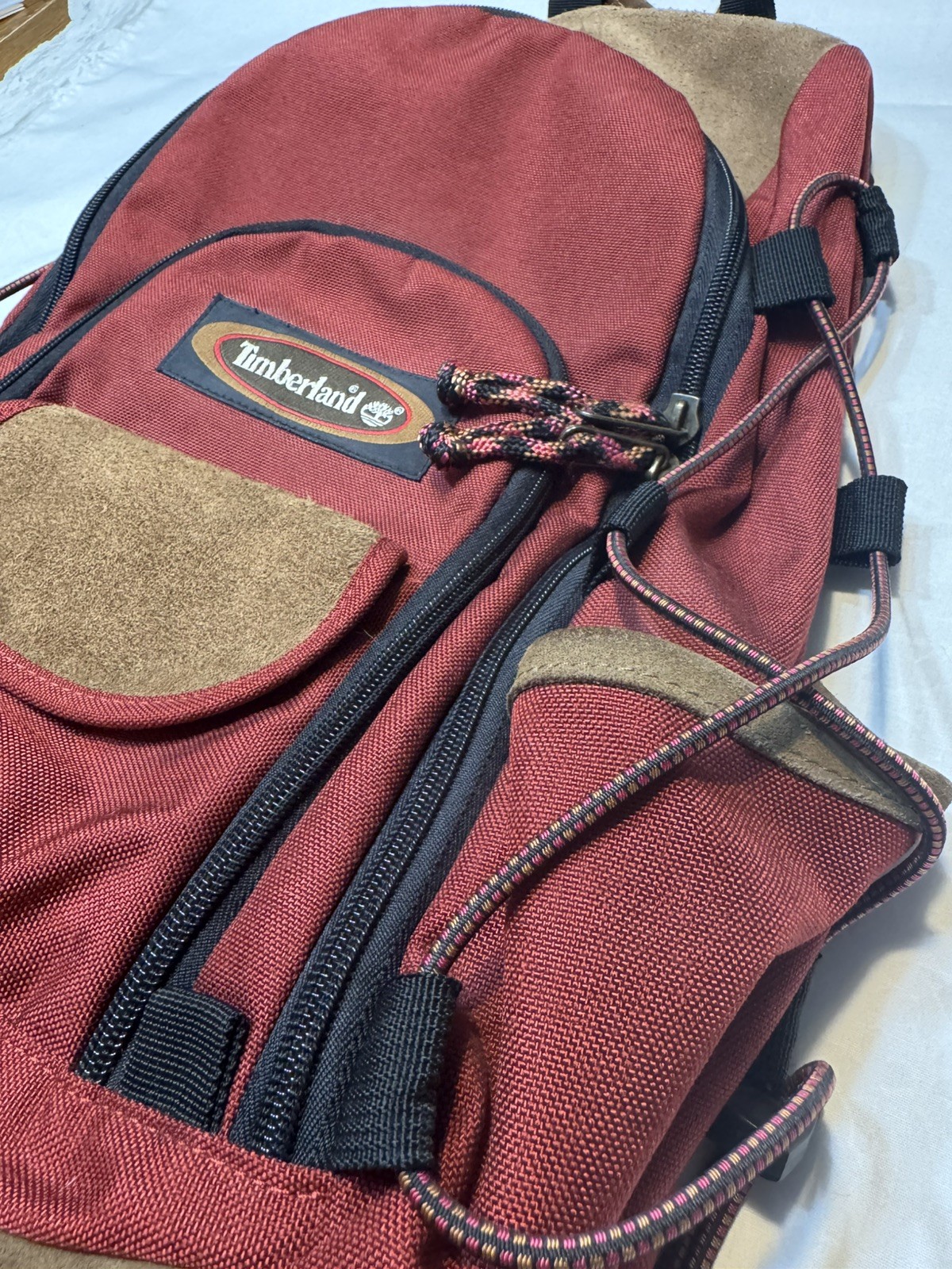 Vintage 90s Y2K Timberland Backpack Day Camping Hiking Bag Suede Bottom Red