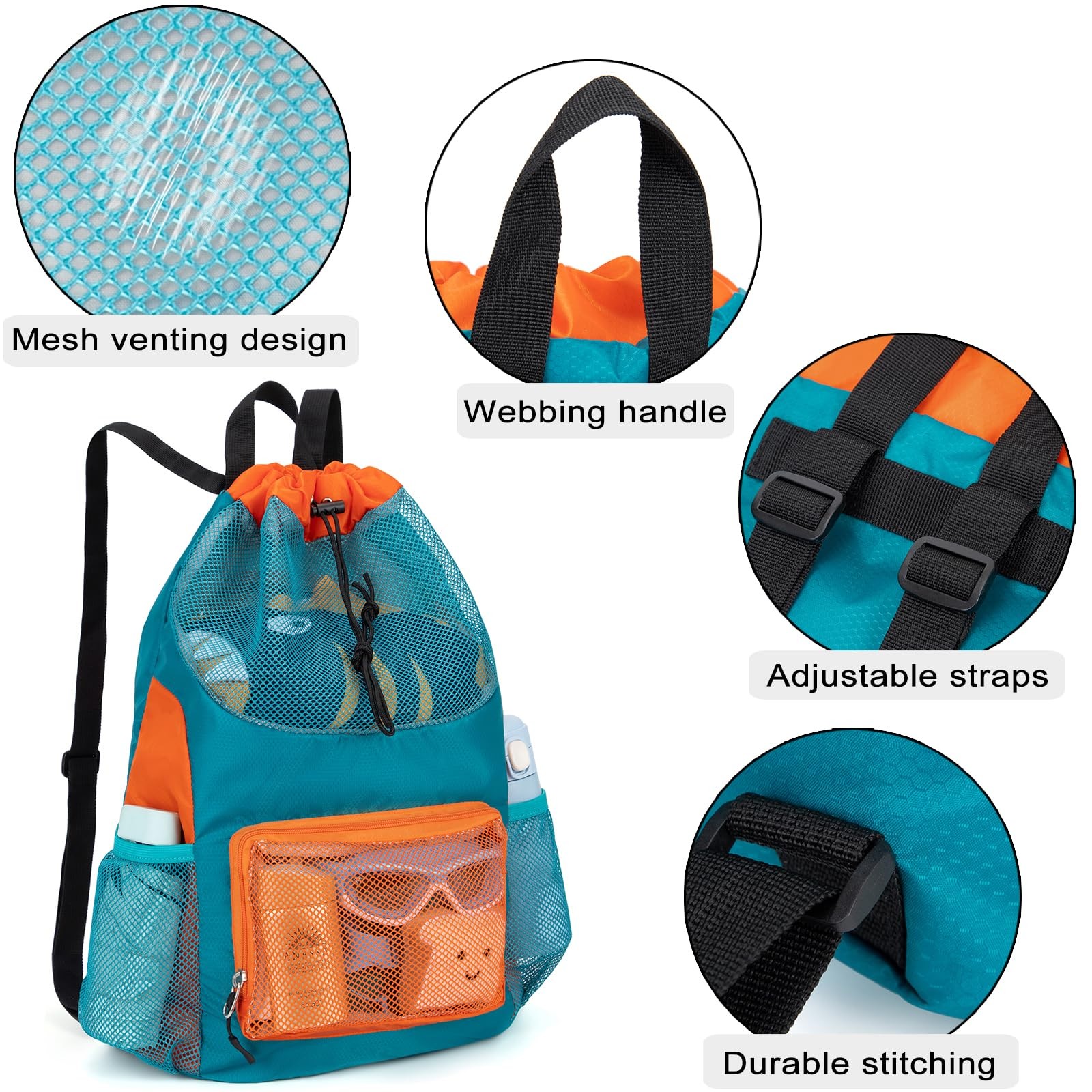 Swim Bag for Kids Drawstring Backpack for Boys Lightweight Mesh Beach Backpac…