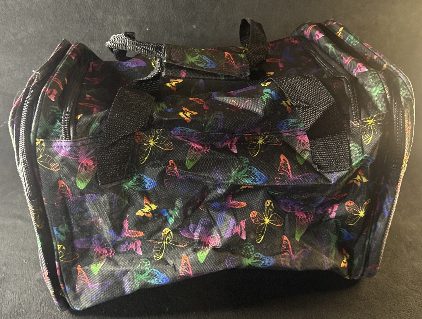 Cool Multicolor Butterfly Duffle Travel Bag 4 Pocket Zipper With Strap