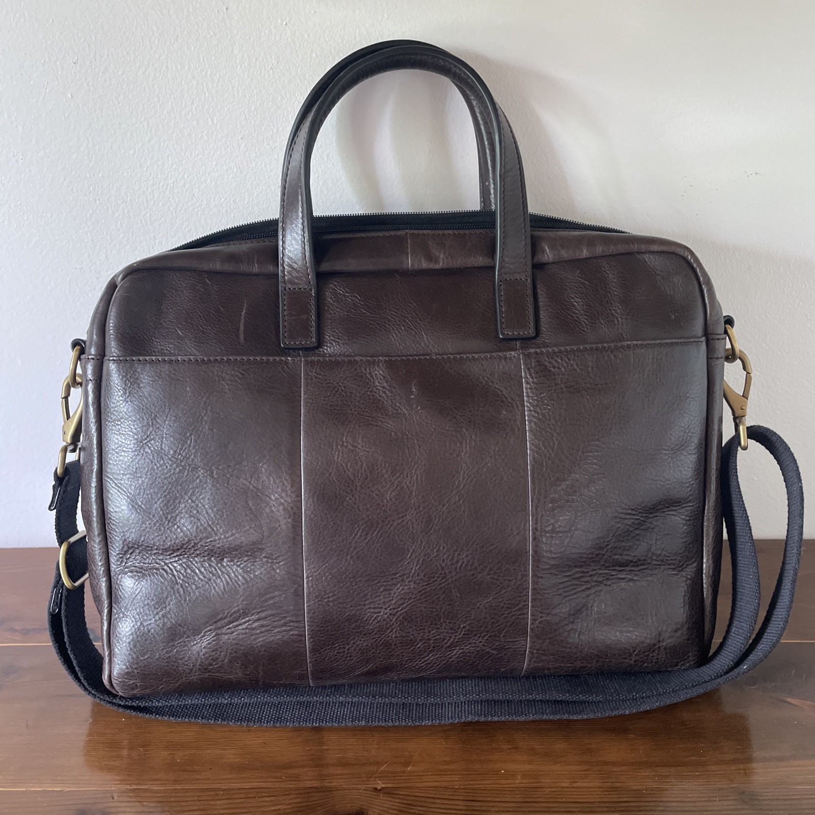 Fossil Buckner Brown Leather Messenger Bag Laptop Briefcase 16” Crossbody Unused