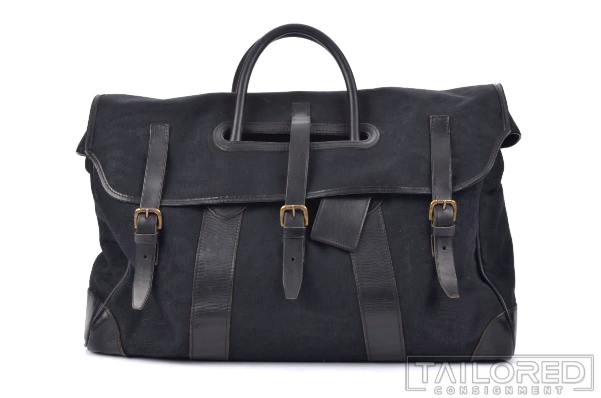 RALPH LAUREN PROPRIETOR Madison Solid Black Canvas Leather Trim Duffle Bag