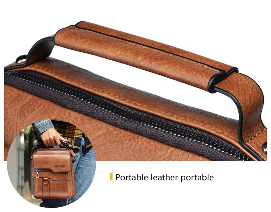 WEIXIER Men Crossbody Bag Vintage Handbag Large Capacity PU Leather Shoulder Bag