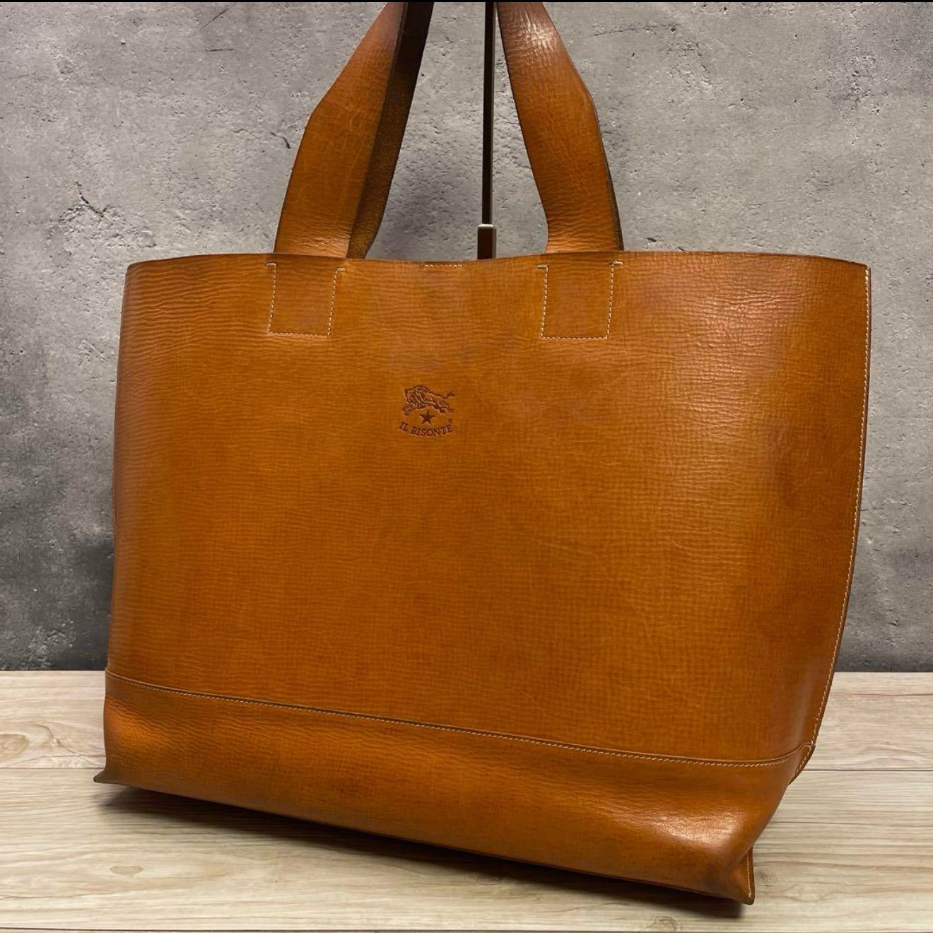 IL BISONTE Leather Authentic Luxury Tote Bag Designer Light Brown 32×37cm