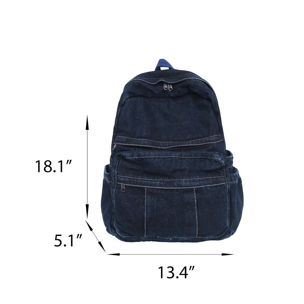 Dark Blue Denim Jeans Backpack Y2K Aesthetic Classic Retro Laptop Daypack
