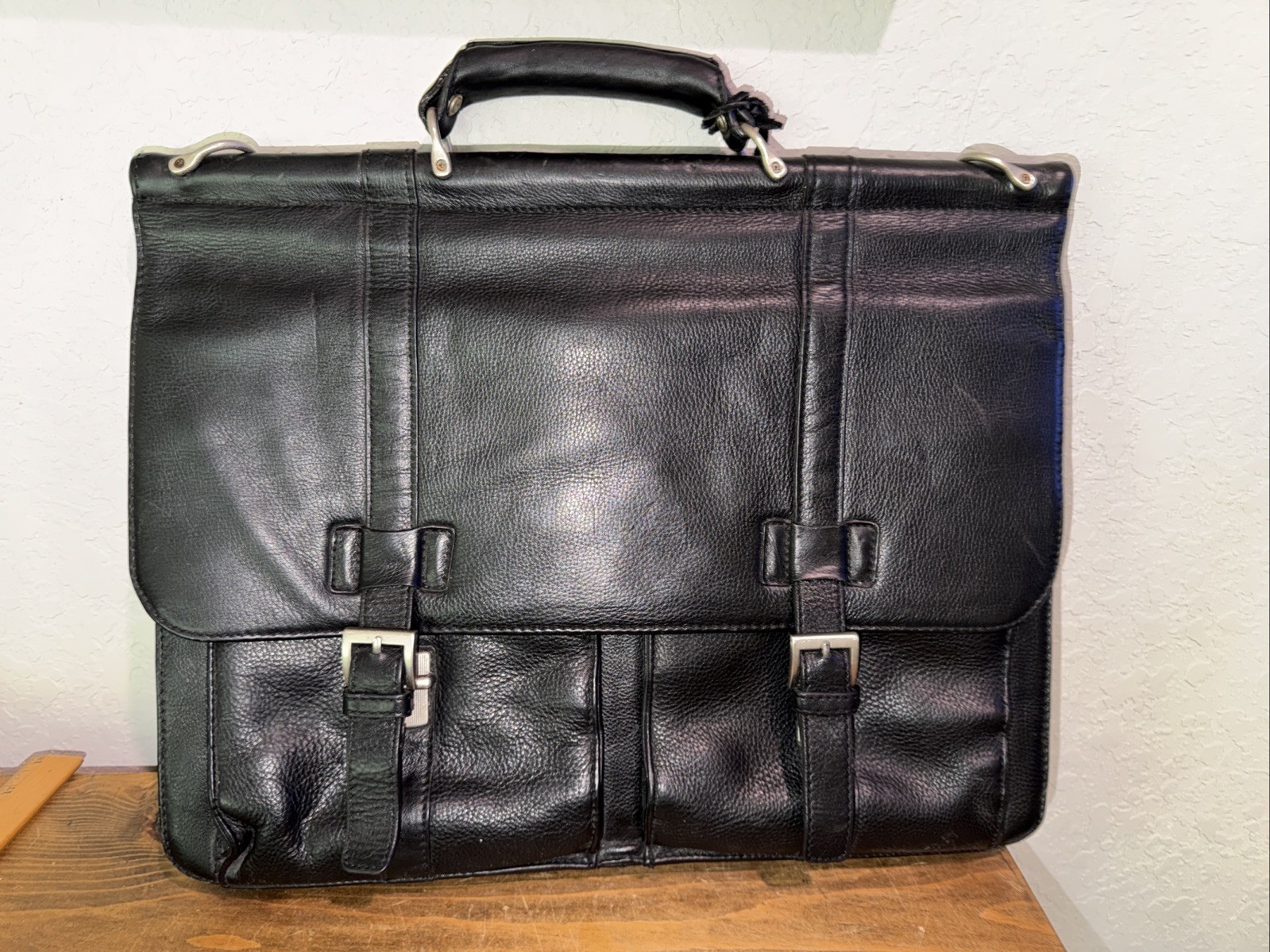 Vintage Wilsons Leather Expandable Briefcase Laptop Messenger Bag Black w/Strap