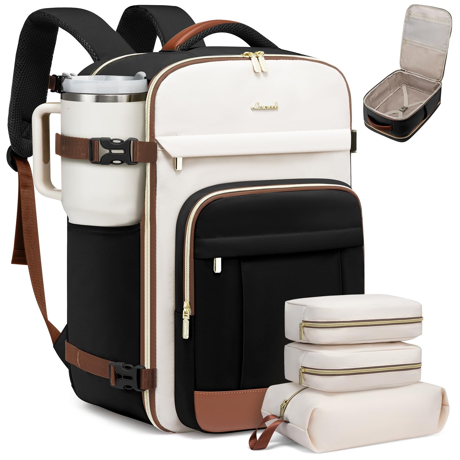 LOVEVOOK 40L Travel Backpack 17.3 Inch Carry On, 3 Packing Cubes