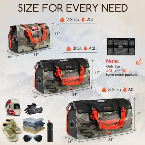 Waterproof Duffel Bag – Motorcycle Dry Bag Tail Bag with Large 60L Camouflage