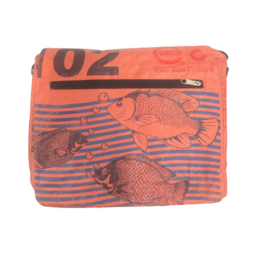 Fair Trade Recycled Fish Feed Messenger Bag Handmade in Cambodia