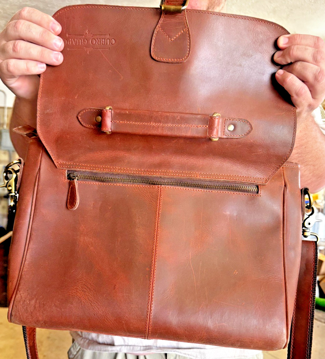 Vintage Leather Messenger Bag Briefcase Laptop Satchel Crossbody Brown 14”