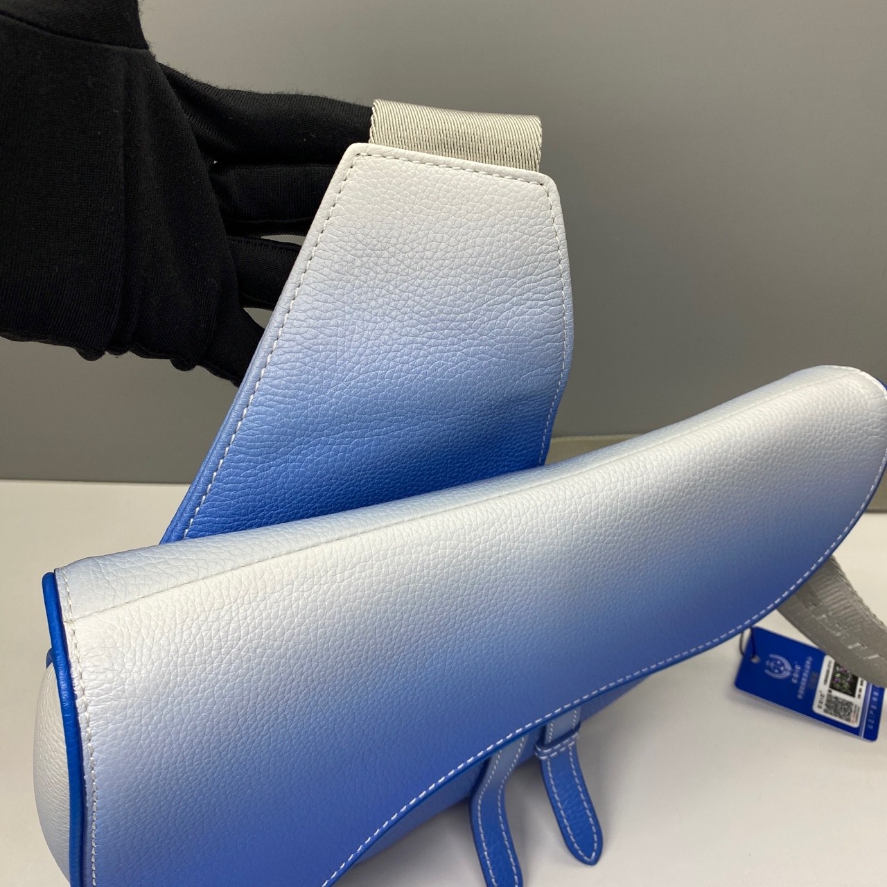 Dior Pre-Owned Authentic Saddle Bag Blue Leather 20×28.6x5cm