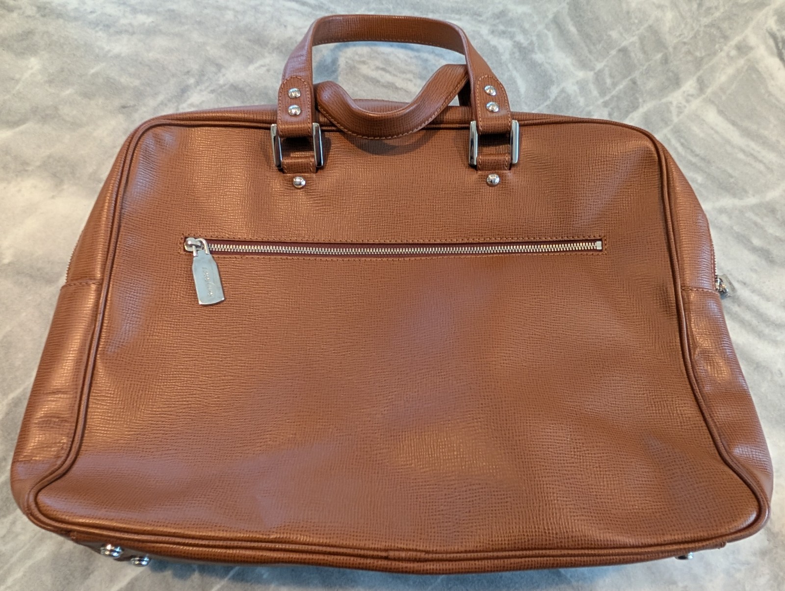 Davidoff Italian Leather Laptop Briefcase Bag in Cognac w/Palladium Hardware
