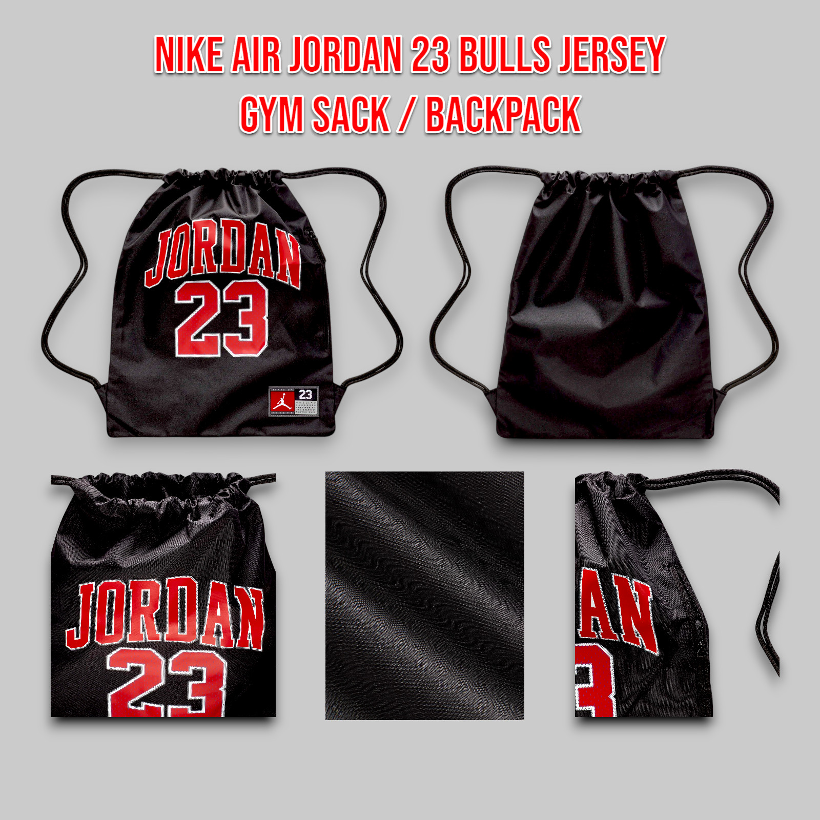 Nike Air Jordan 23 Bulls Jersey Gym Sack Backpack Black / Red 9A0757-023 NEW _A2