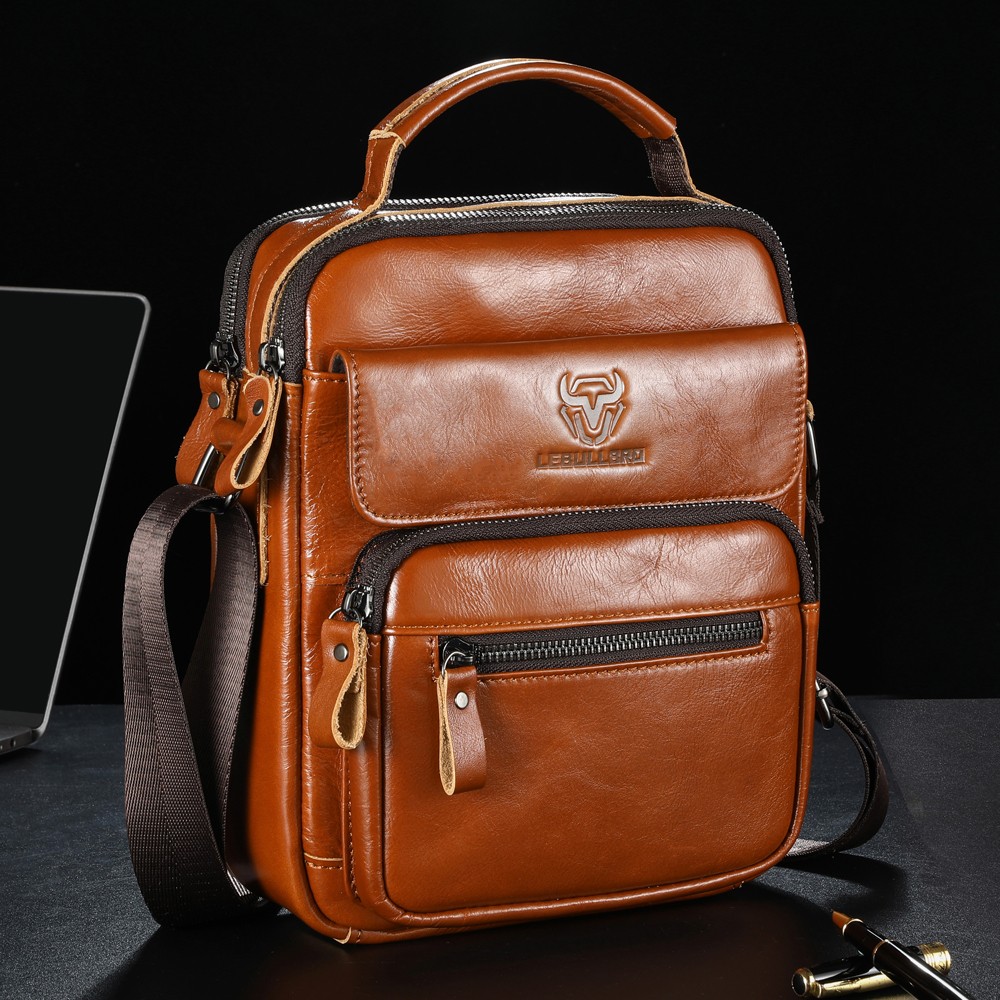 LEBULLBRO Mens Cowhide Leather Sling Bag Shoulder Crossbody Bags Business Bag