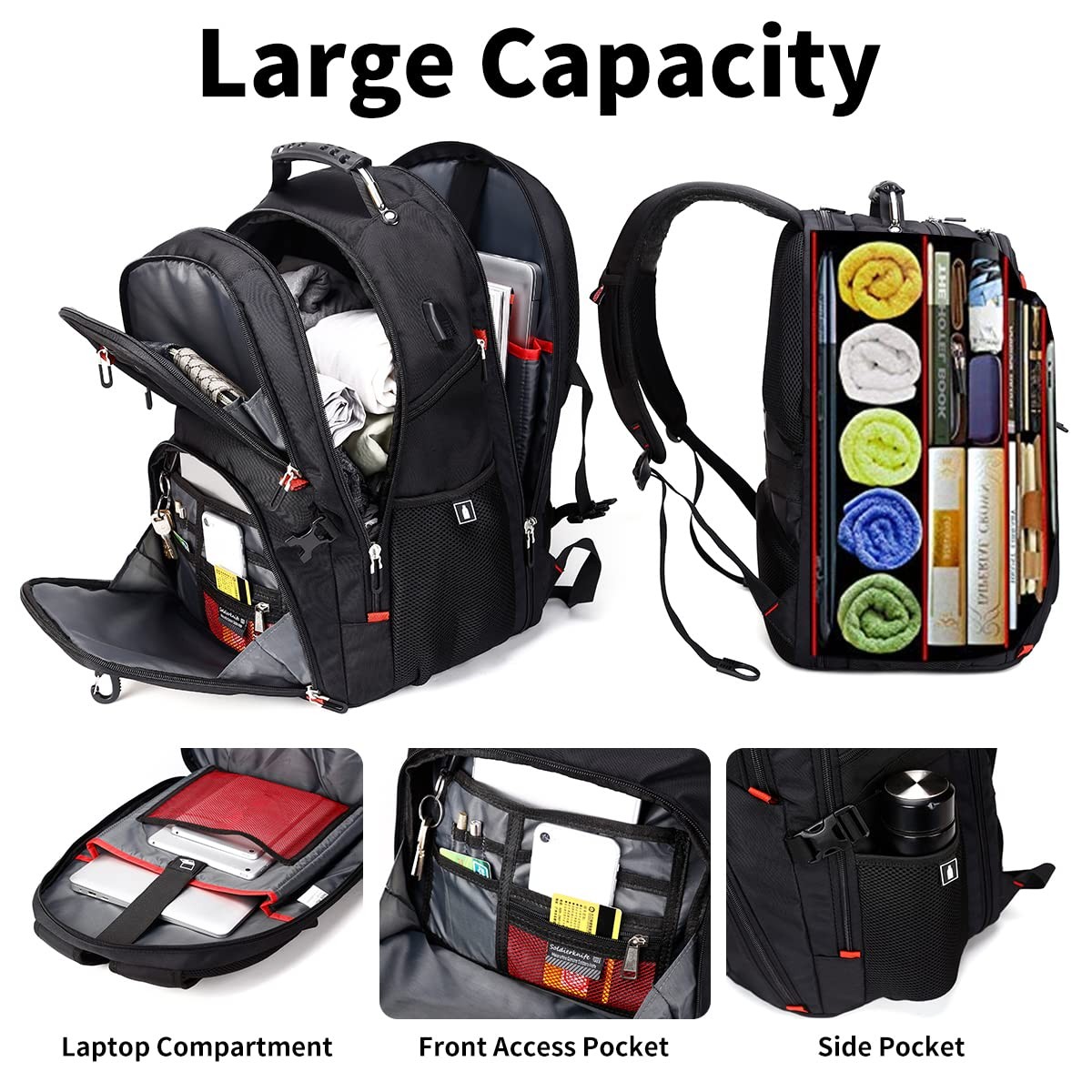 Shrradoo Extra Large 50L Travel Laptop Backpack Usb Charging Port College High