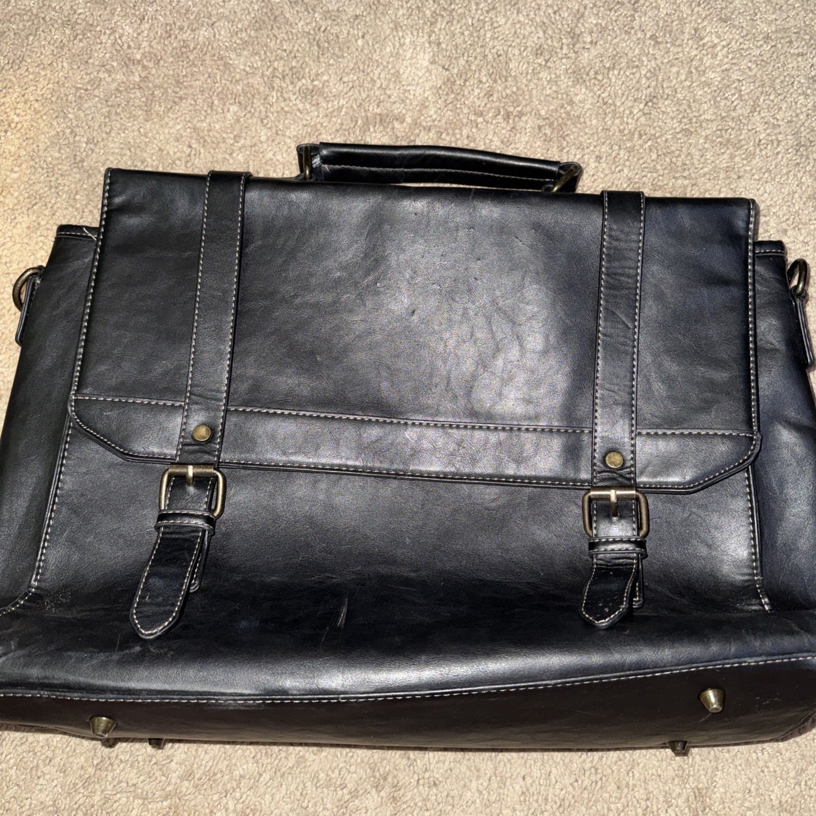 Generic Black Leather Briefcase Laptop Bag Messenger