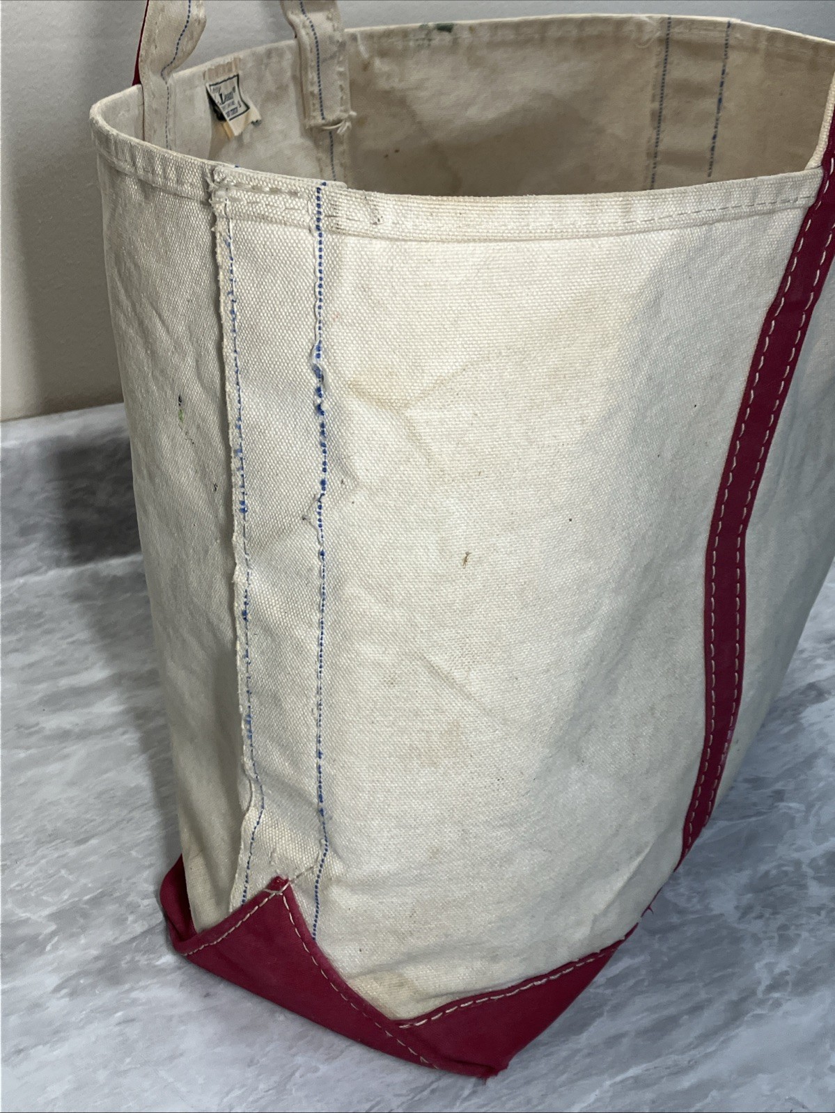 Vintage 70s 80s Sawtooth Label LL Bean Boat & Tote Bag Red Distressed 18x13x7”