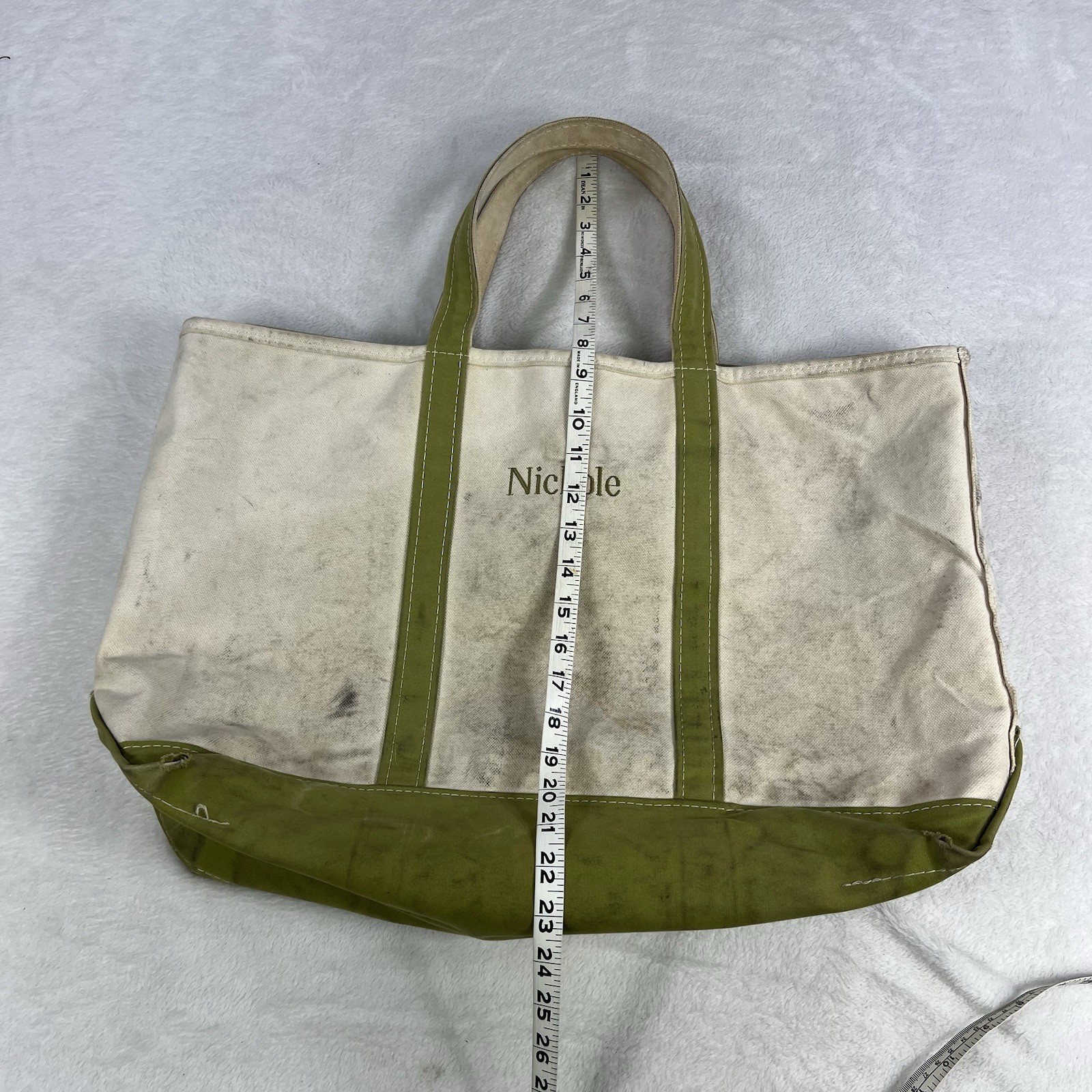 Vintage Distressed LL Bean Large “Nichole” Zipper Top Boat And Tote Canvas Bag