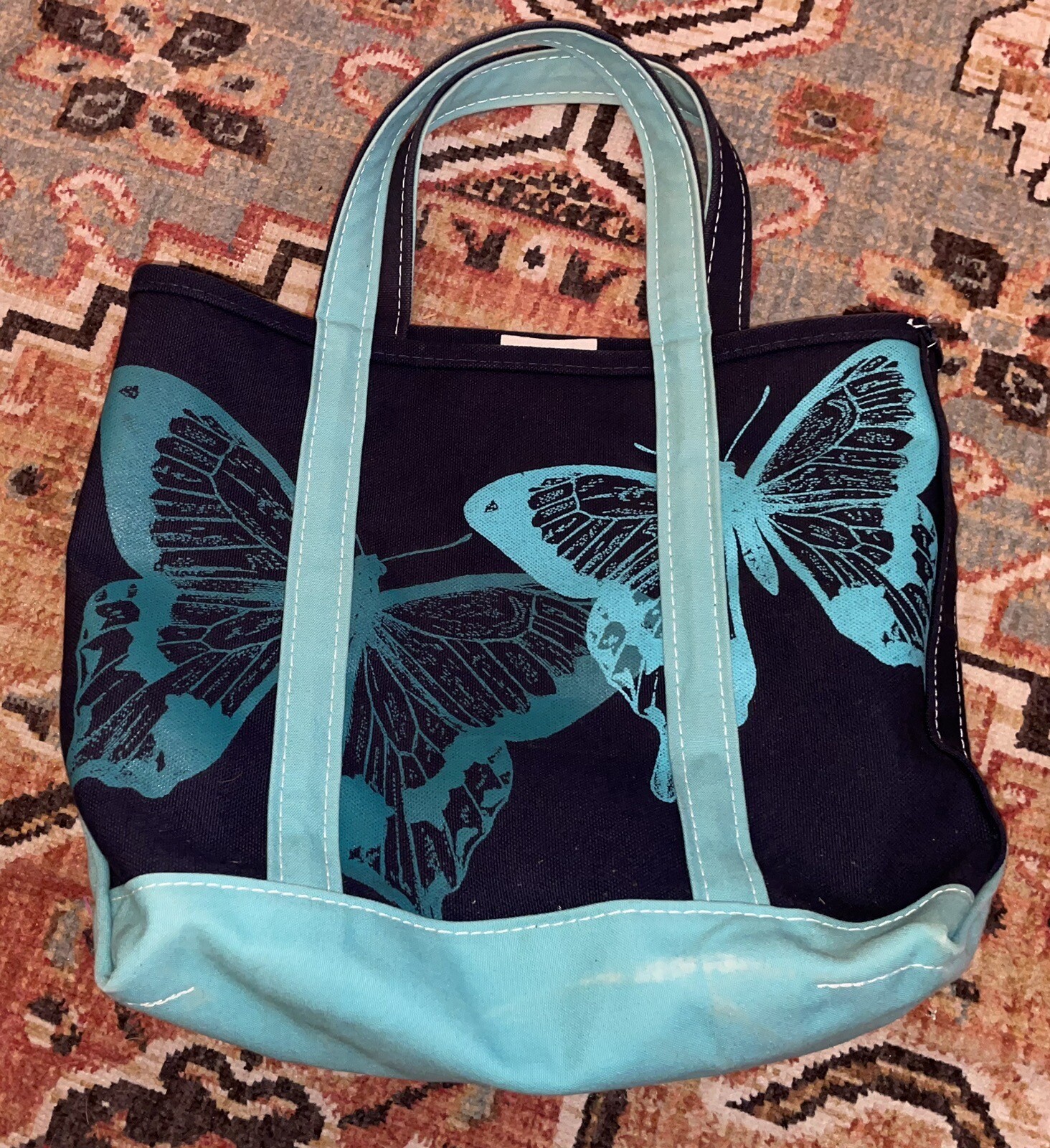 Vintage LL Bean Boat & Tote Bag Rare Butterfly Bag Made In USA
