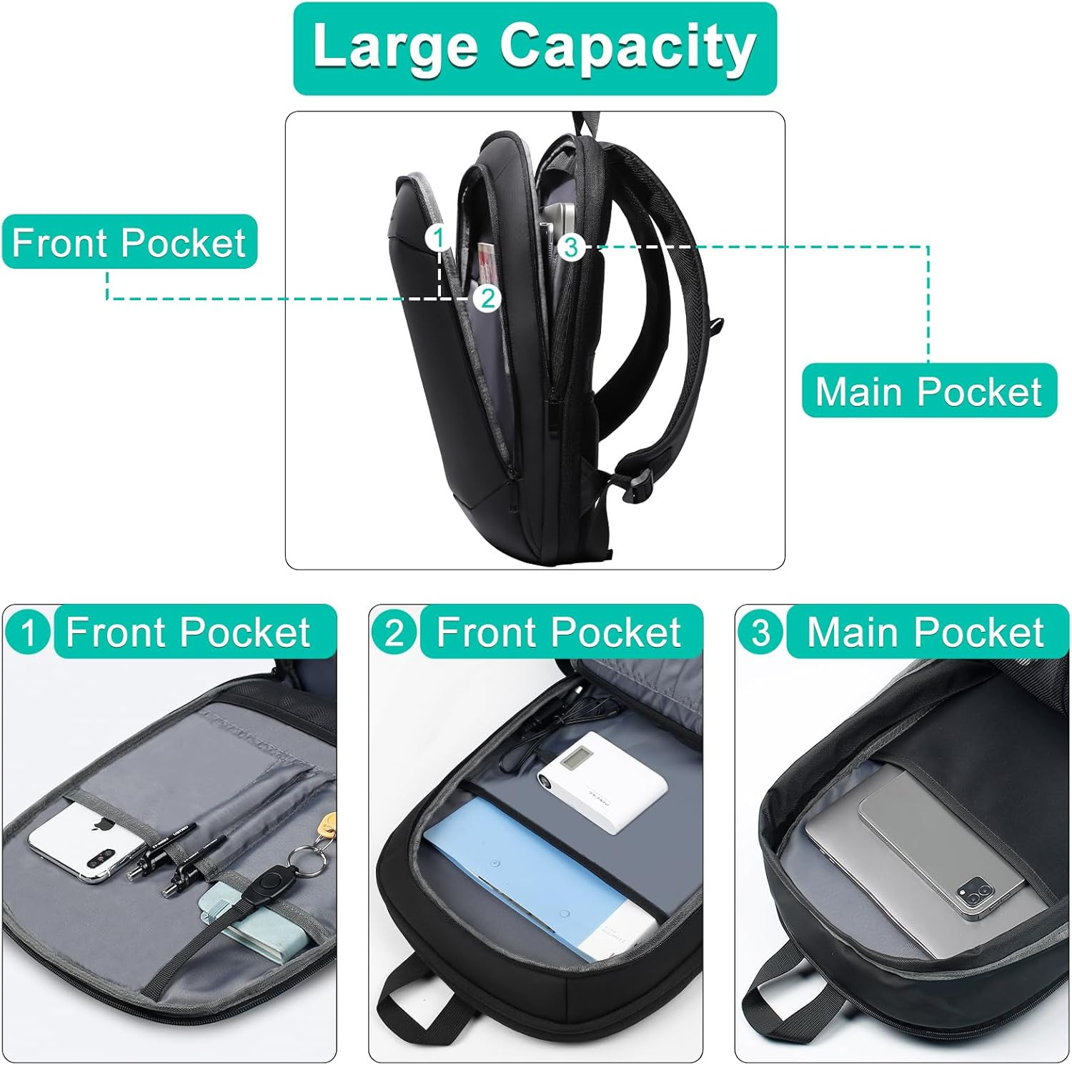 Expandable Laptop Backpack 15L 27L Waterproof Business Travel Bag USB