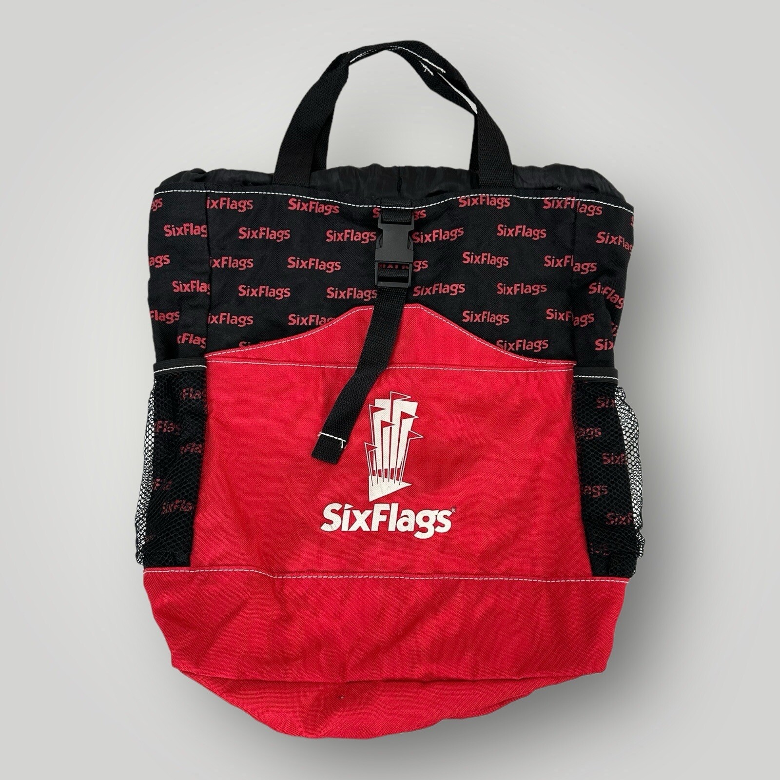 Vintage Six Flags Backpack Bag Red & Black Size 17″ x 14″
