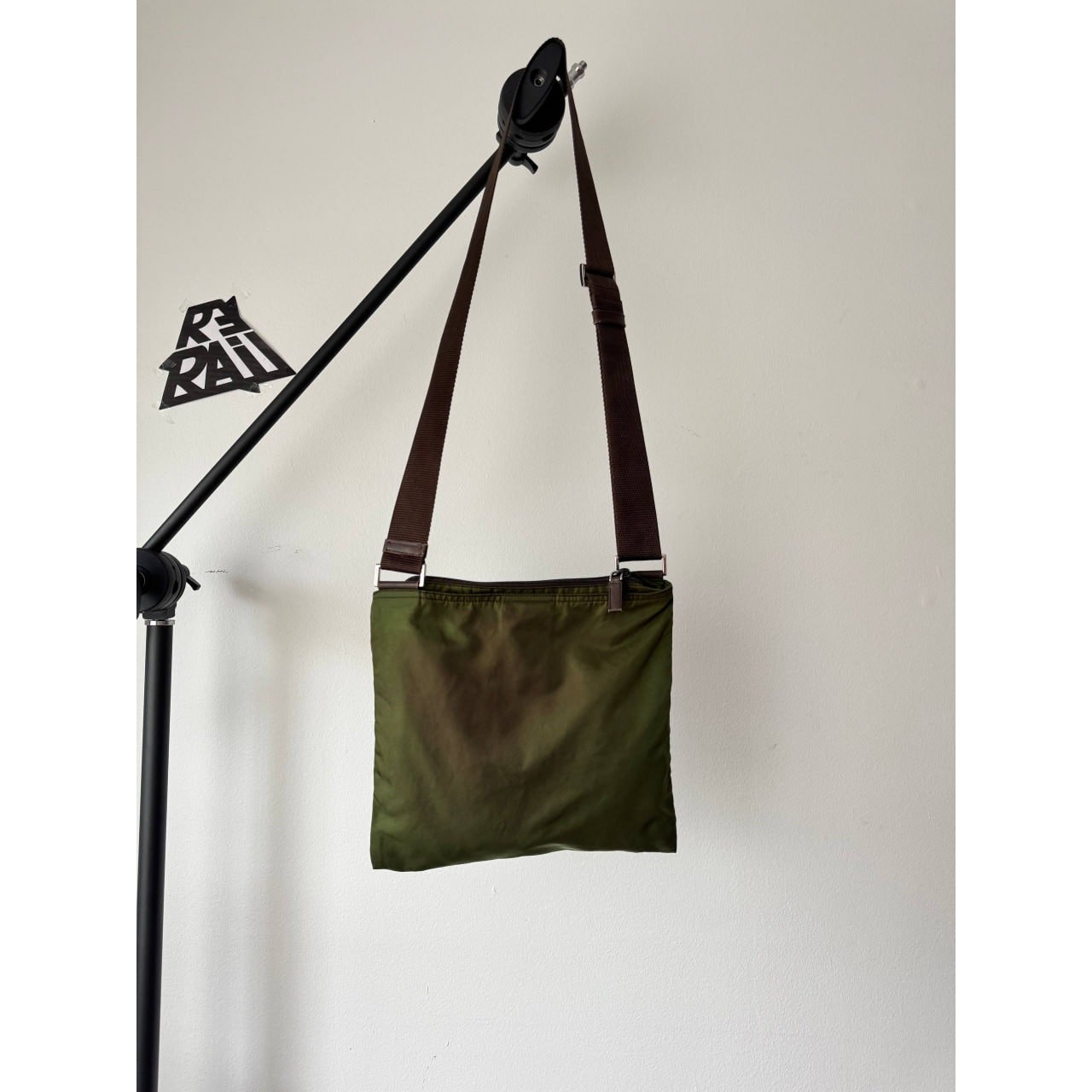 Prada Nylon Crossbody Bag Olive Green Leather Trim
