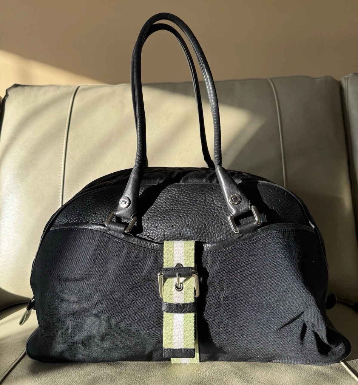 cole haan trinity Leather And Nylon Duffle Bag Vintage Dome Shaped : Clean