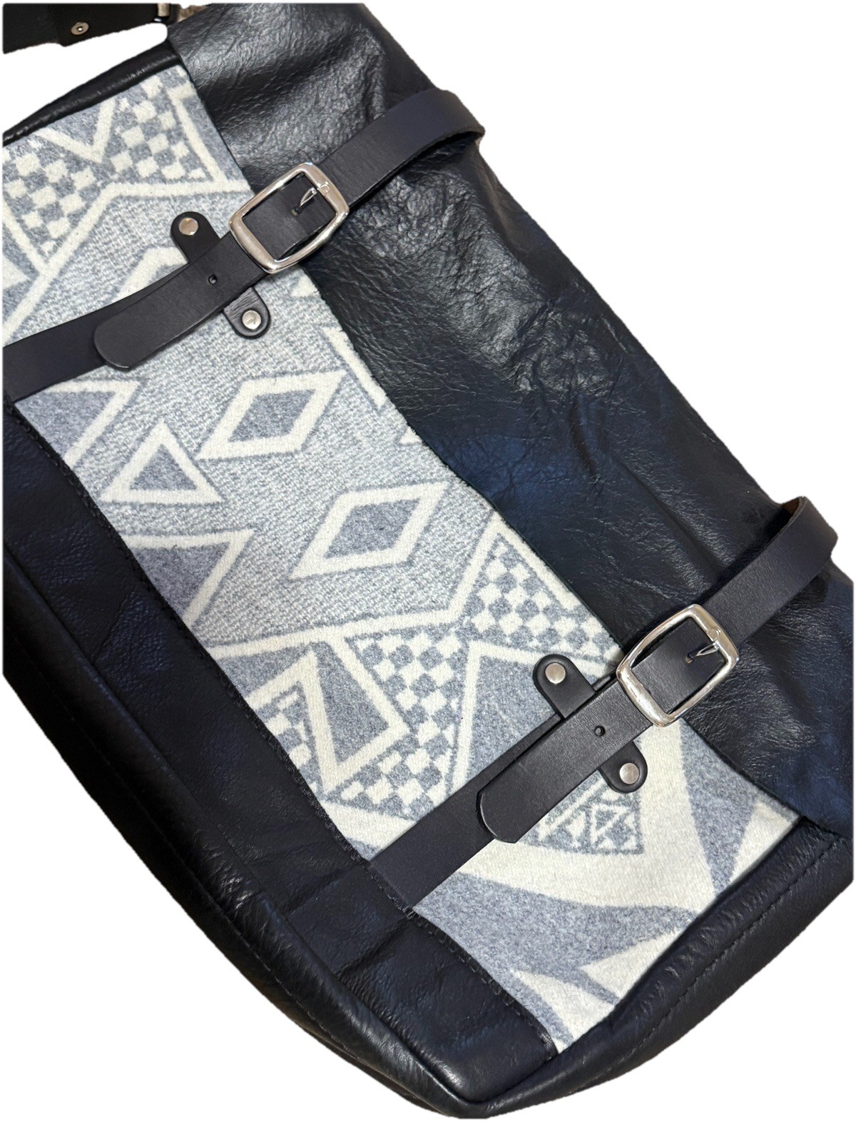Mens Large Leather & Wool Messenger Bag Crossbody Briefcase Travel Gray Black